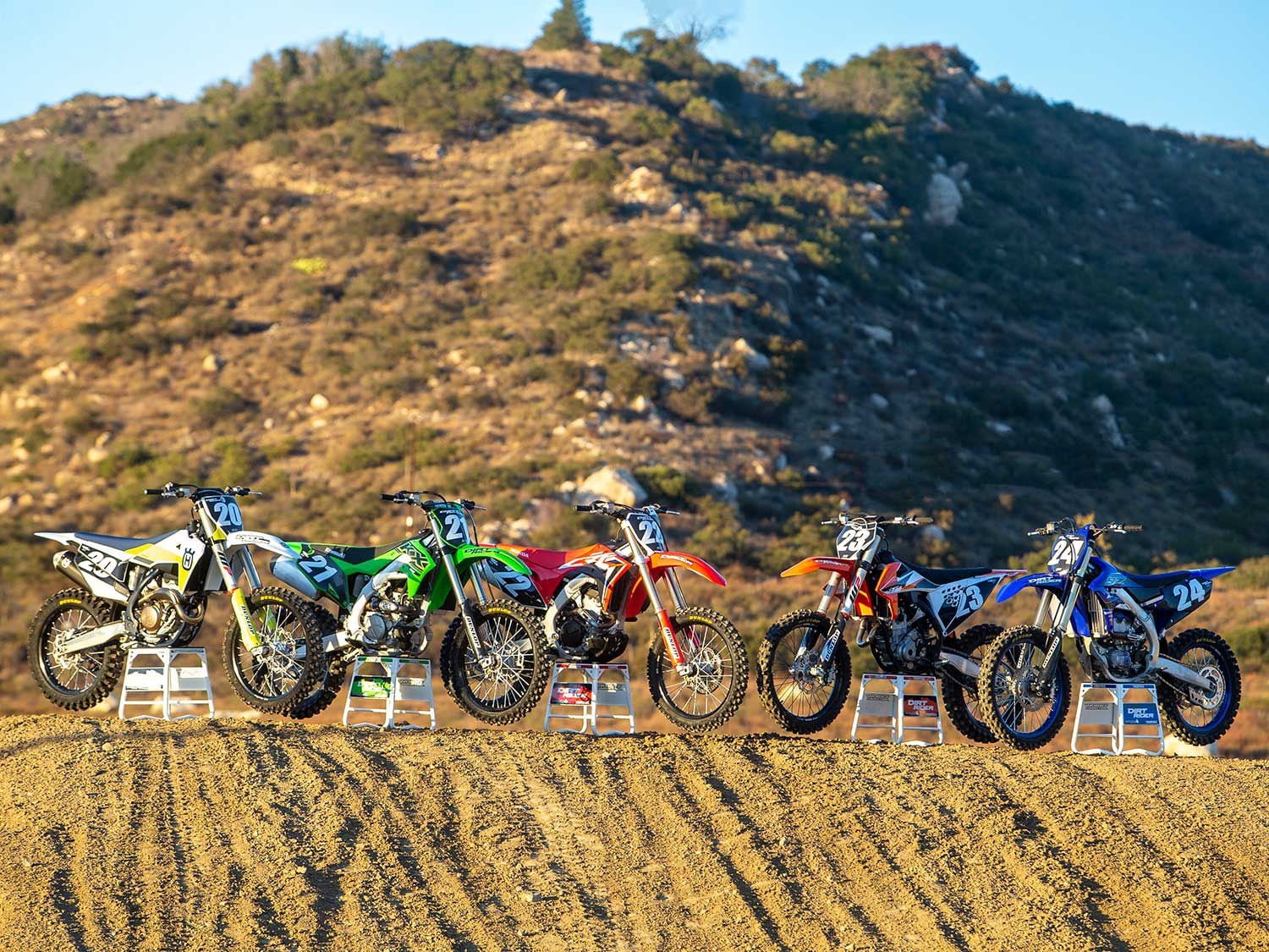 Works Connection stands were used for the static shots of the bikes, and all of the video footage and images were captured at Fox Raceway. The two additional test days took place at Cahuilla Creek MX and Glen Helen Raceway.