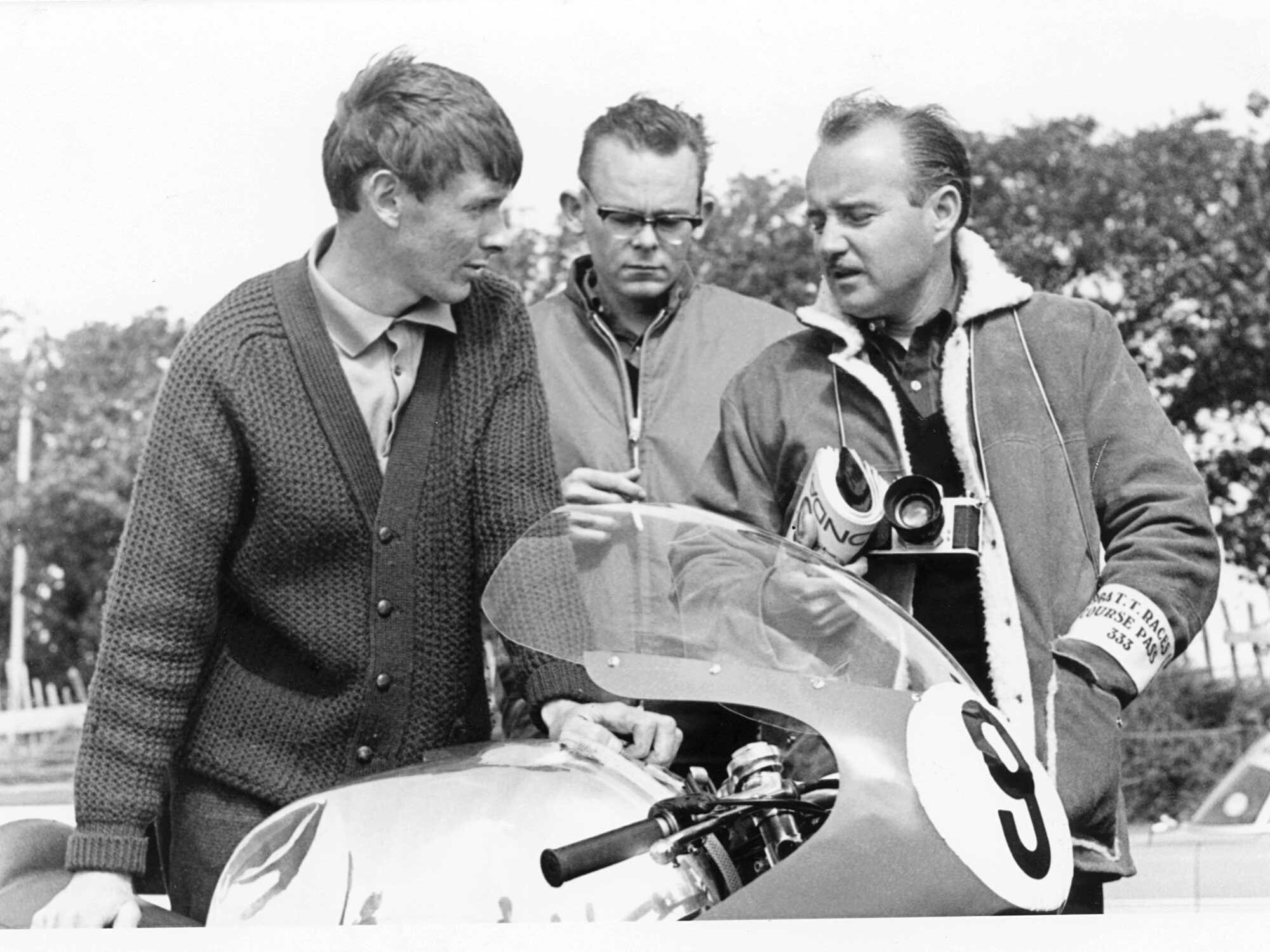 Paul Dunstall of Dunstall Norton fame at left, with Gordon Jennings, at the Isle of Man TT, 1964. The TT was a favorite of Parkhurst, and he’d write off his trips as “stockholder’s meetings,” even though Cycle World had none!