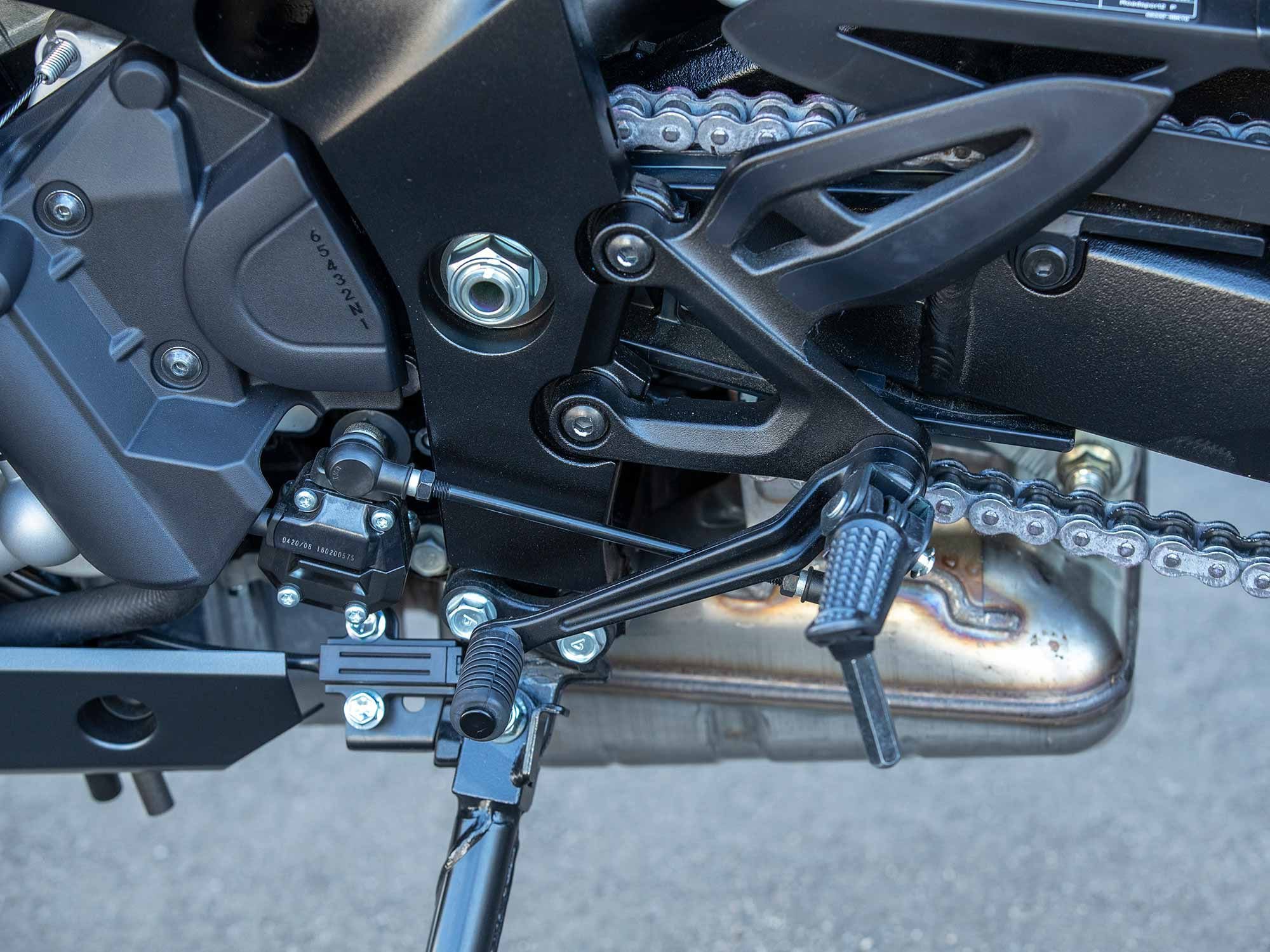 The new bidirectional quickshifter utilizes a case-mounted mechanism instead of a plunger-type unit on a linkage. Clutchless shifts both up and down were crisp and well timed.