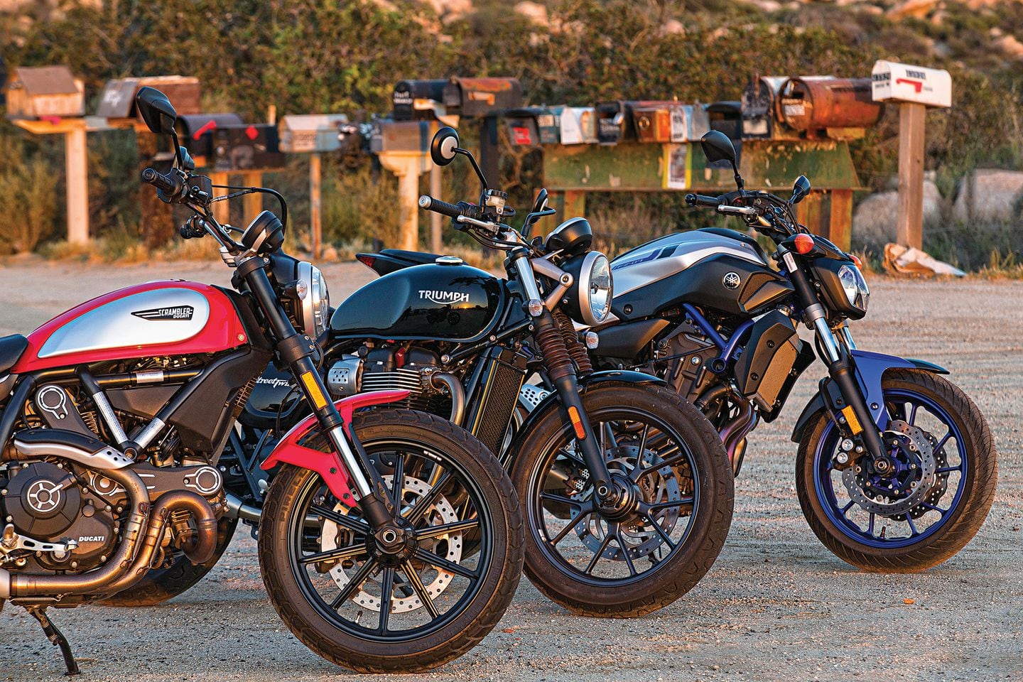 Ducati Scrambler vs Triumph Street Twin vs Yamaha FZ 07 COMPARISON TEST Cycle World