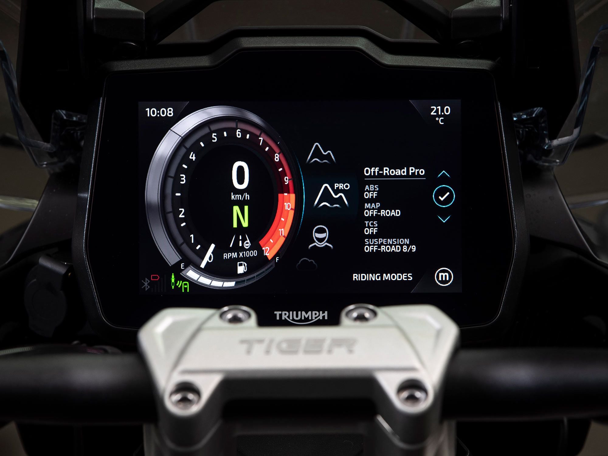 Off-Road and Off-Road Pro modes provide dirt-specific traction control and ABS settings.