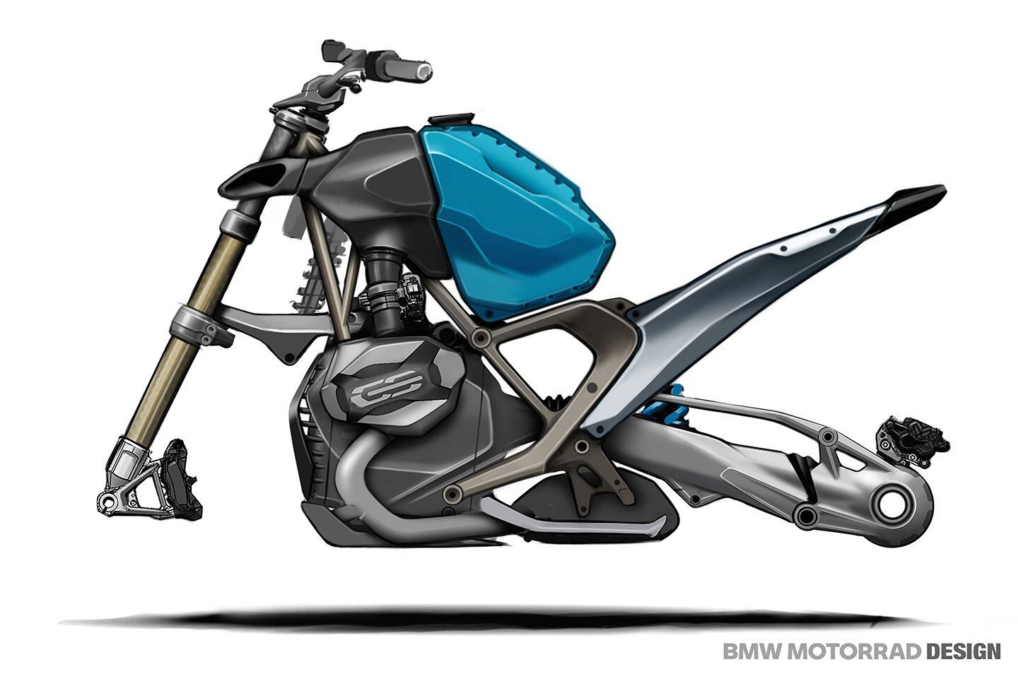 Think of the frame of BMW’s R 1300 GS as a box with stiff sides.