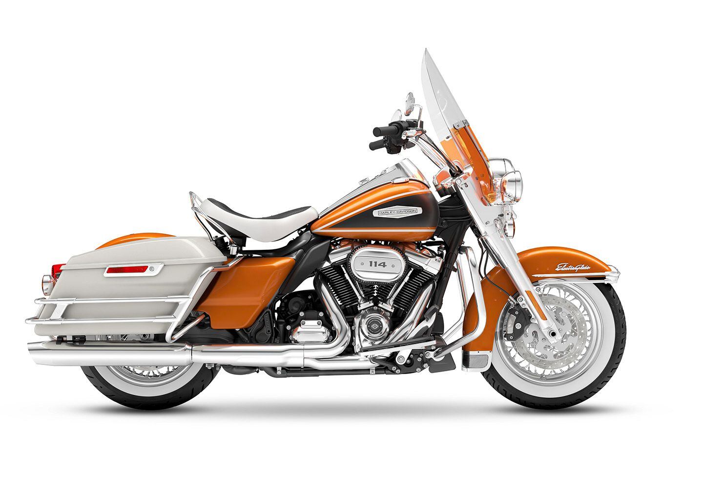 The Electra Glide Highway King will be available in limited numbers; 1,000 units of this Hi-Fi Orange colorway will be produced.