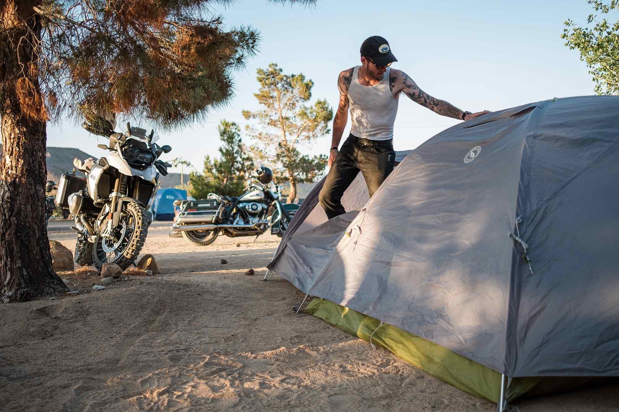 This Big Agnes Bikepacking 3 tent has been with me for many journeys. It sets up easily, packs up small, and best of all, straps right to the bike with no added equipment.