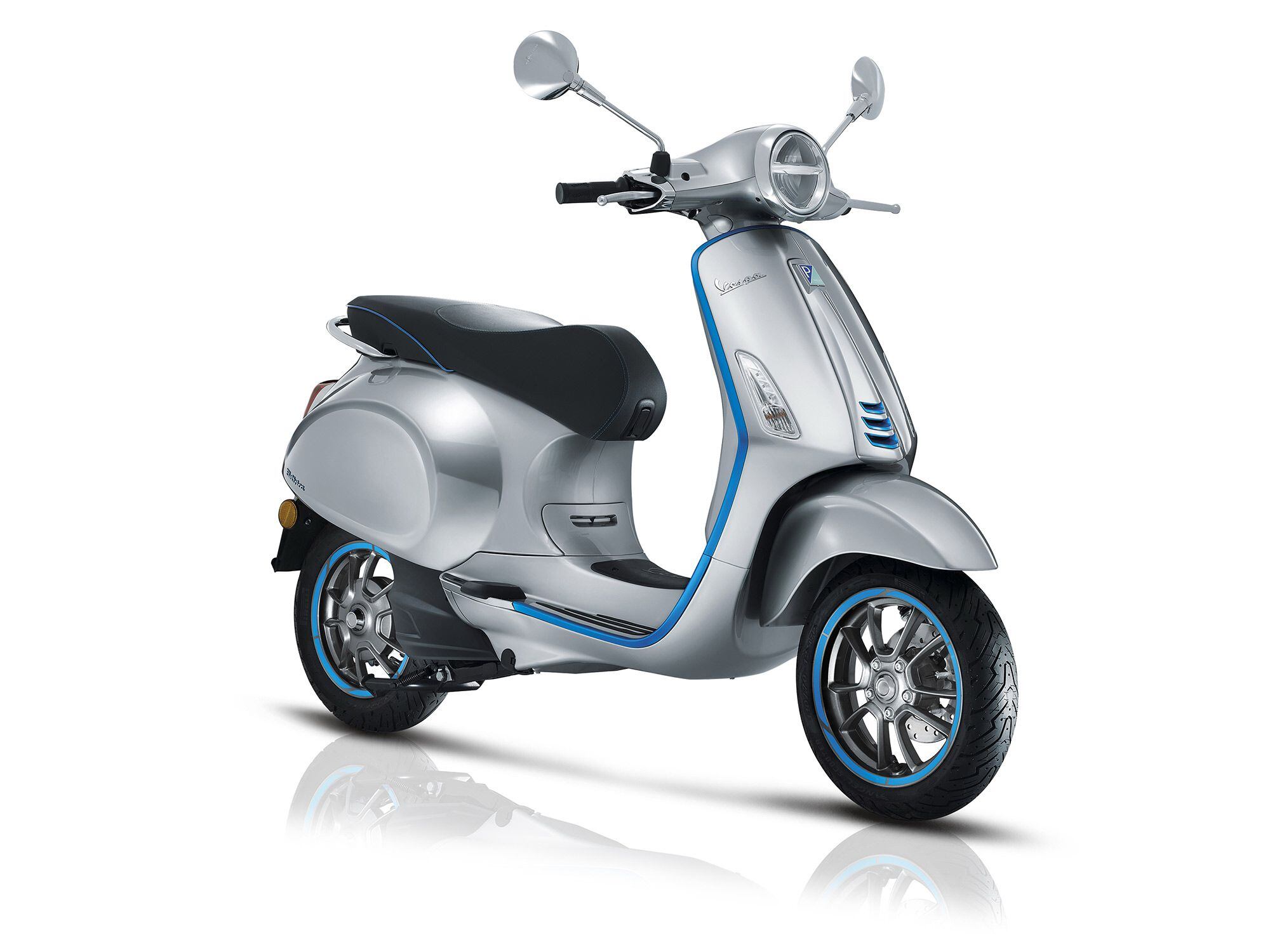 Vespa’s electric-powered Elettrica model doesn’t use a gasoline-powered engine, but keeps the classic Vespa lines.