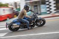 2023 Harley Davidson Sportster S right turn lean on city street