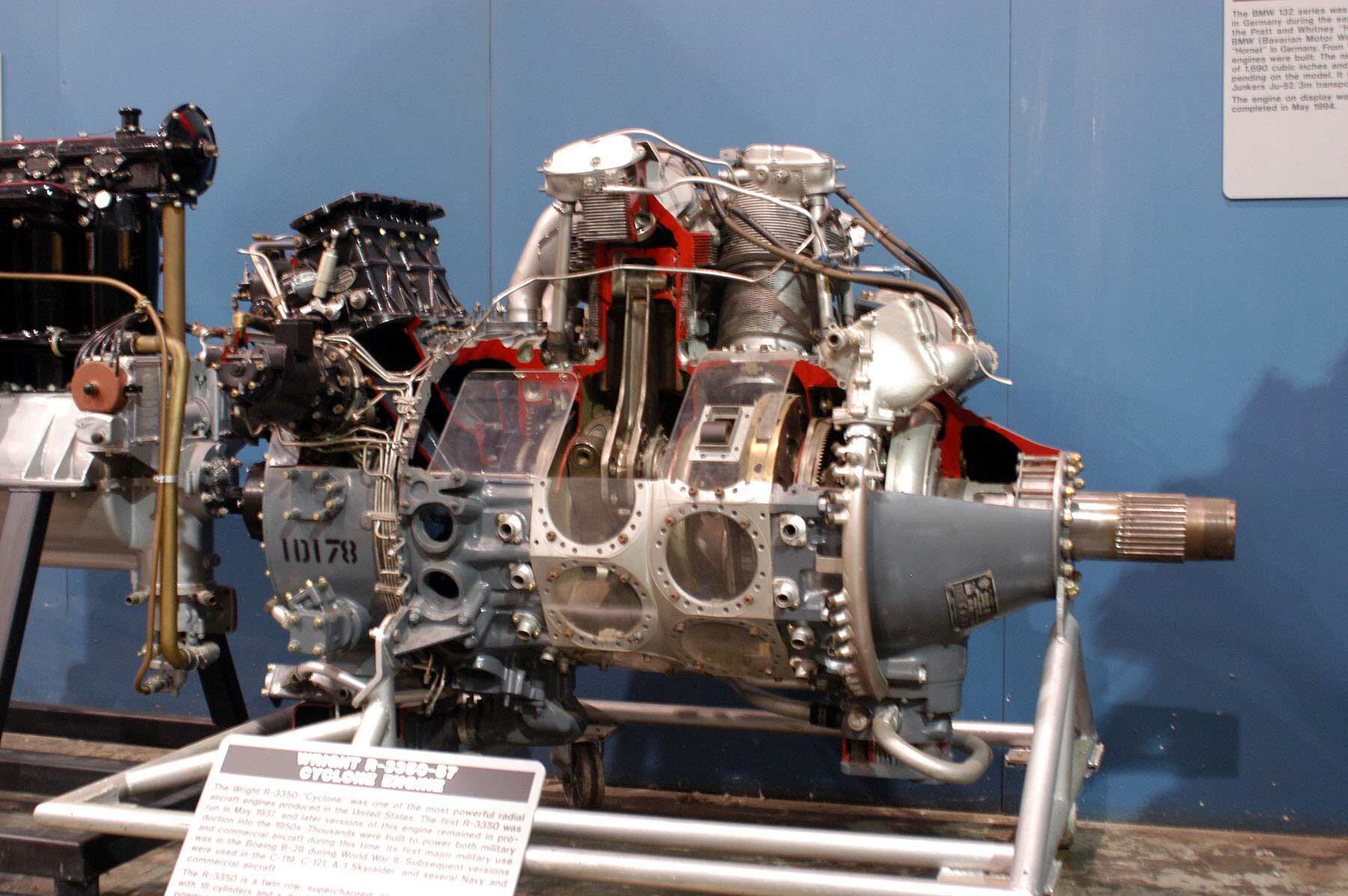 A Wright R-3350 engine on display. Many believe the engines easily caught fire because the crankcase was magnesium—not so. Incorrect info has propagated throughout the internet.