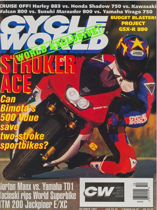 The October 1997 cover in which we rode the Vdue.