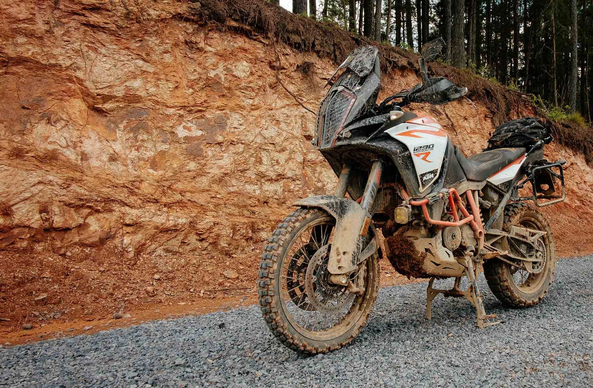 Photographer Anthony Bellemare's KTM 1290 Adventure R after day 2. Yes, the end of the day was a muddy mess, and every rider experienced a drop of some sort.