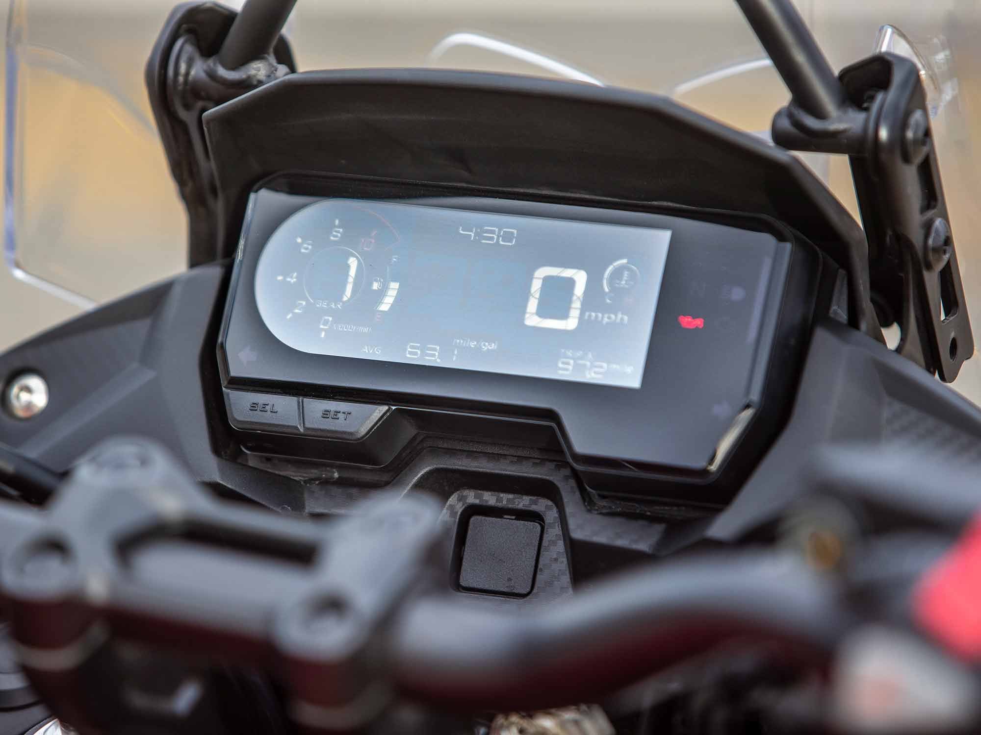 The gauge is easy to read. There is a second digital tachometer located in the bottom right toggle menu which seems redundant considering the larger circular one on the left.