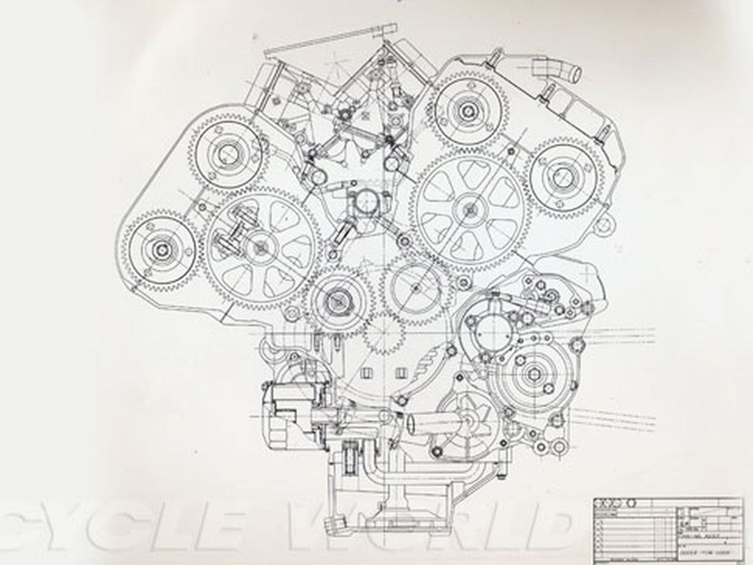 Layout of the 1985 VFR1000R’s camshaft gear drive.