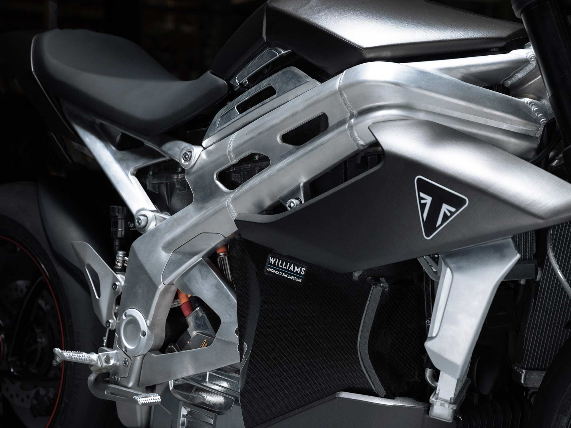 The unique frame and Williams Advanced Engineering battery pack are designed for a lower center of gravity to increase performance.