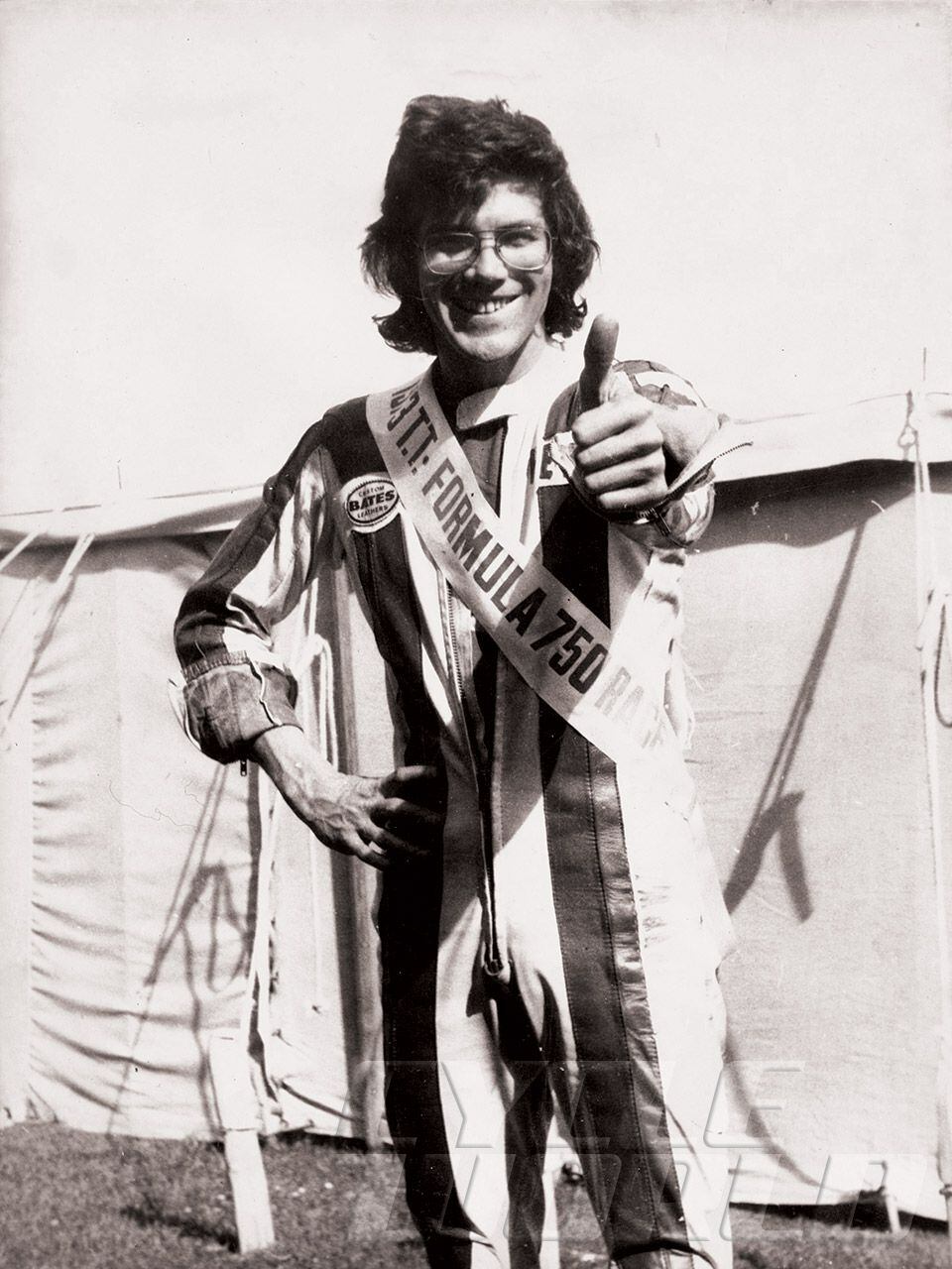 Peter Williams celebrating his win at the Isle of Man in 1973. 