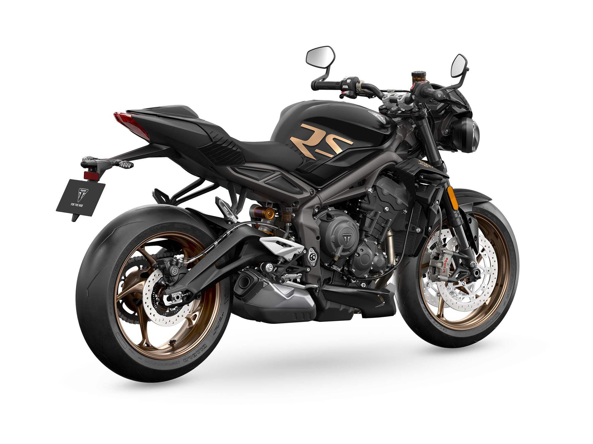 Only one color option is available for the 2023 Street Triple 765 RS: the new Carbon Black