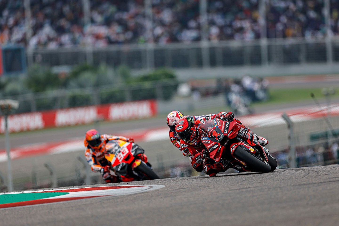 Francesco Bagnaia’s crash on Sunday tightens up the point race, putting him just 13 points ahead of Pramac’s Jorge Martín.