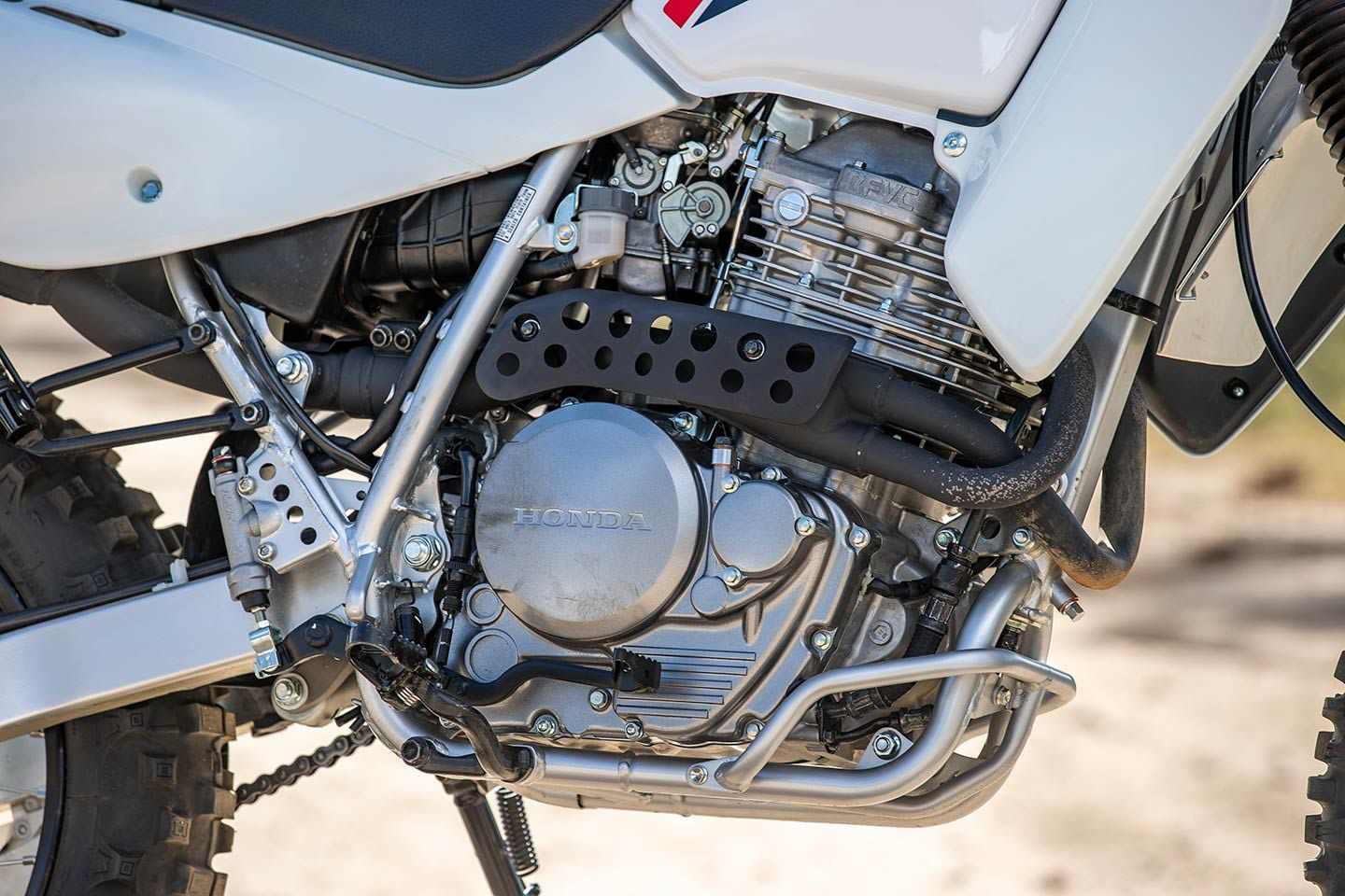 In 2023, the 644cc air-cooled single-cylinder engine produced 34.05 hp and 31.42 lb.-ft. of torque on the <i>Cycle World</i> dyno. (2023 model shown.)