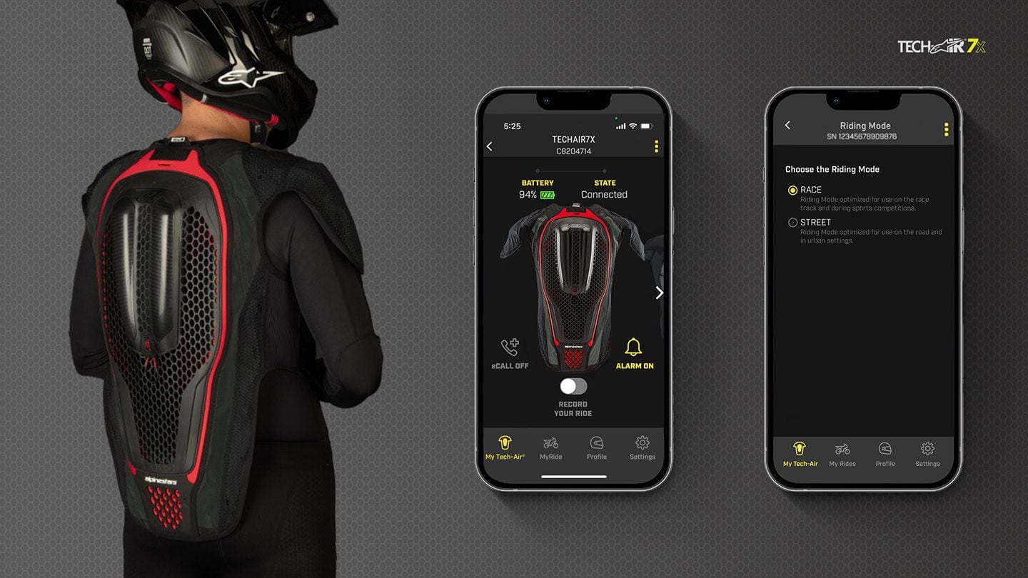 Tech-Air app allows riders to check vest status, battery status, and more. You can also update the system’s firmware via the app. Notice the extended coverage on the back.