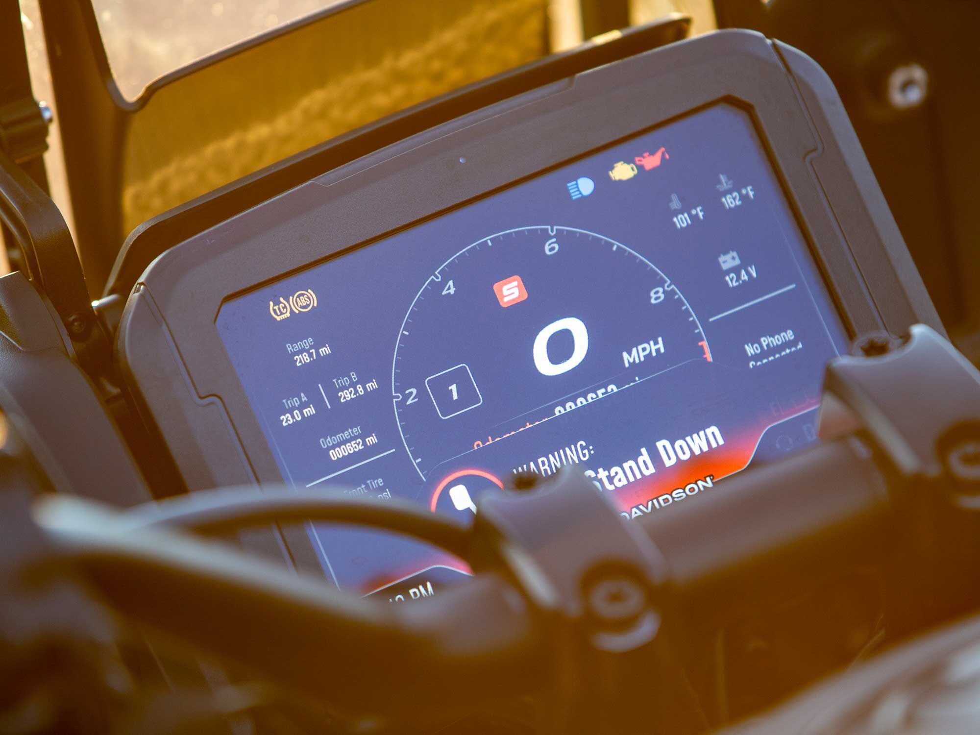While the dash is clear and bright, some of the font sizes on the Pan America’s dash are much too small to read easily at speed.