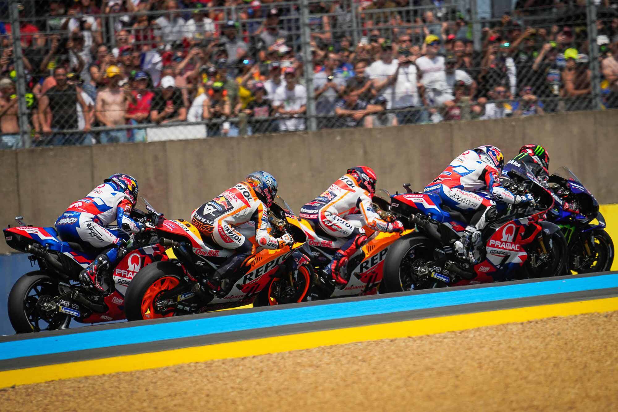 Dorna likes close racing, because it believes that brings about more spectator engagement. How’s this for close? More and more this season, we’re seeing up to 20 riders a second apart.
