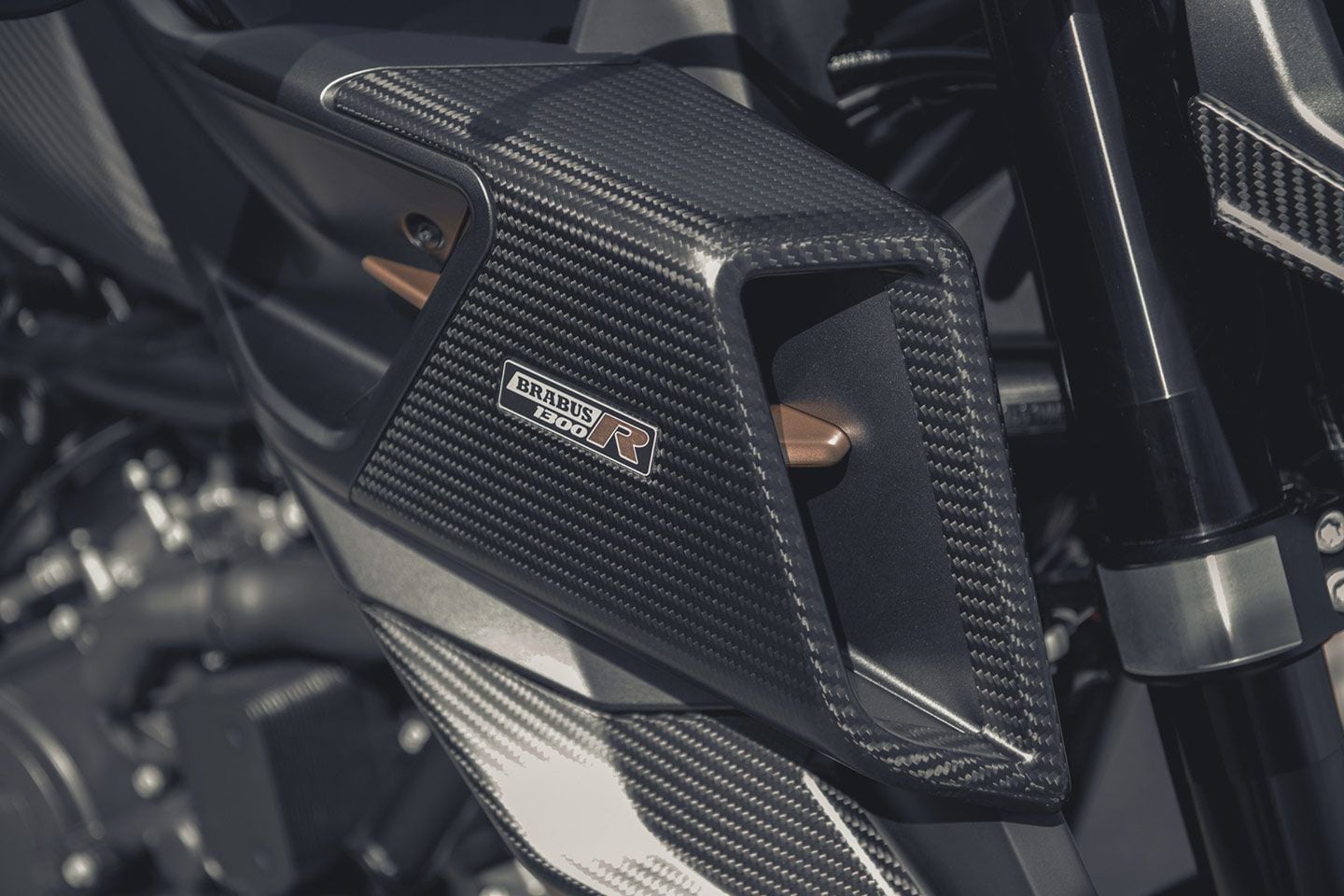 The Masterpiece Edition doubles down on the carbon fiber packaging; special badging as on this air duct is featured throughout.