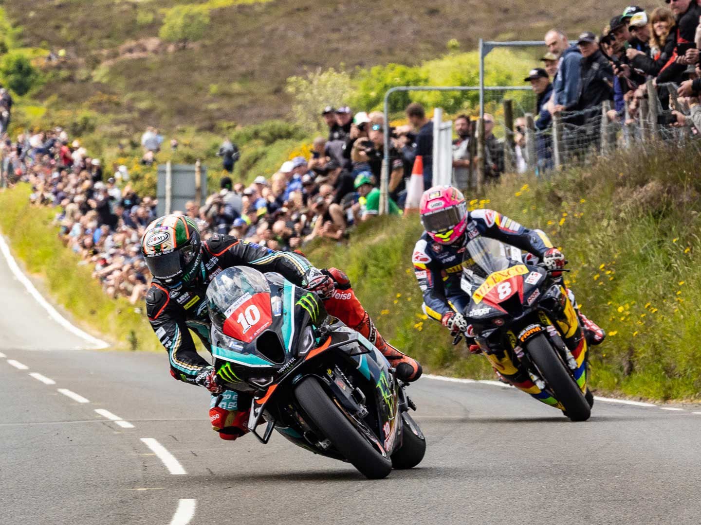 Hickman on his FHO Racing BMW M1000 RR at this point has already picked up 20 seconds on Davey Todd on his Honda CBR1000RR-R Fireblade SP. Ultimately, Hickman won the Superstock race, Michael Dunlop came in second, and Todd finished one minute back in fourth.