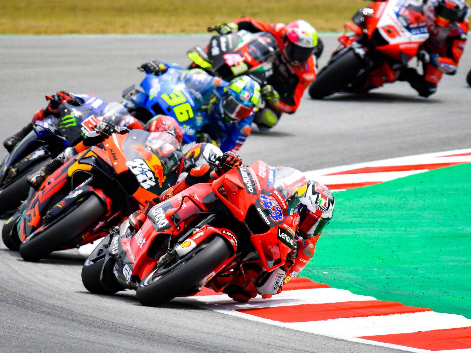 A fast-closing Jack Miller (43) may have thrown a wrench into Quartararo’s tire-conservation plans at Barcelona.