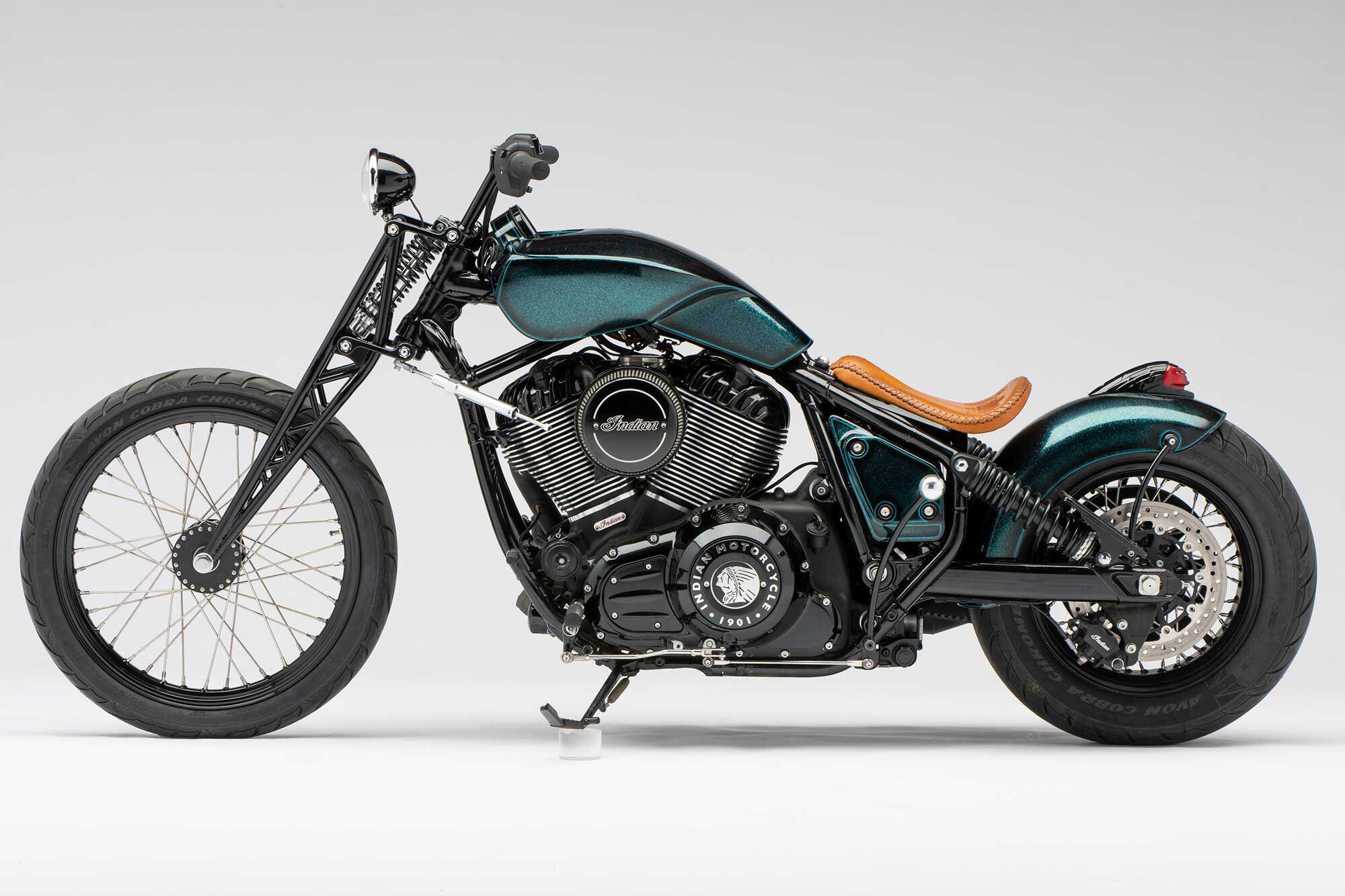 With no front brake, a 116ci engine, and a hand shifter, this is going to be one rowdy Chief.