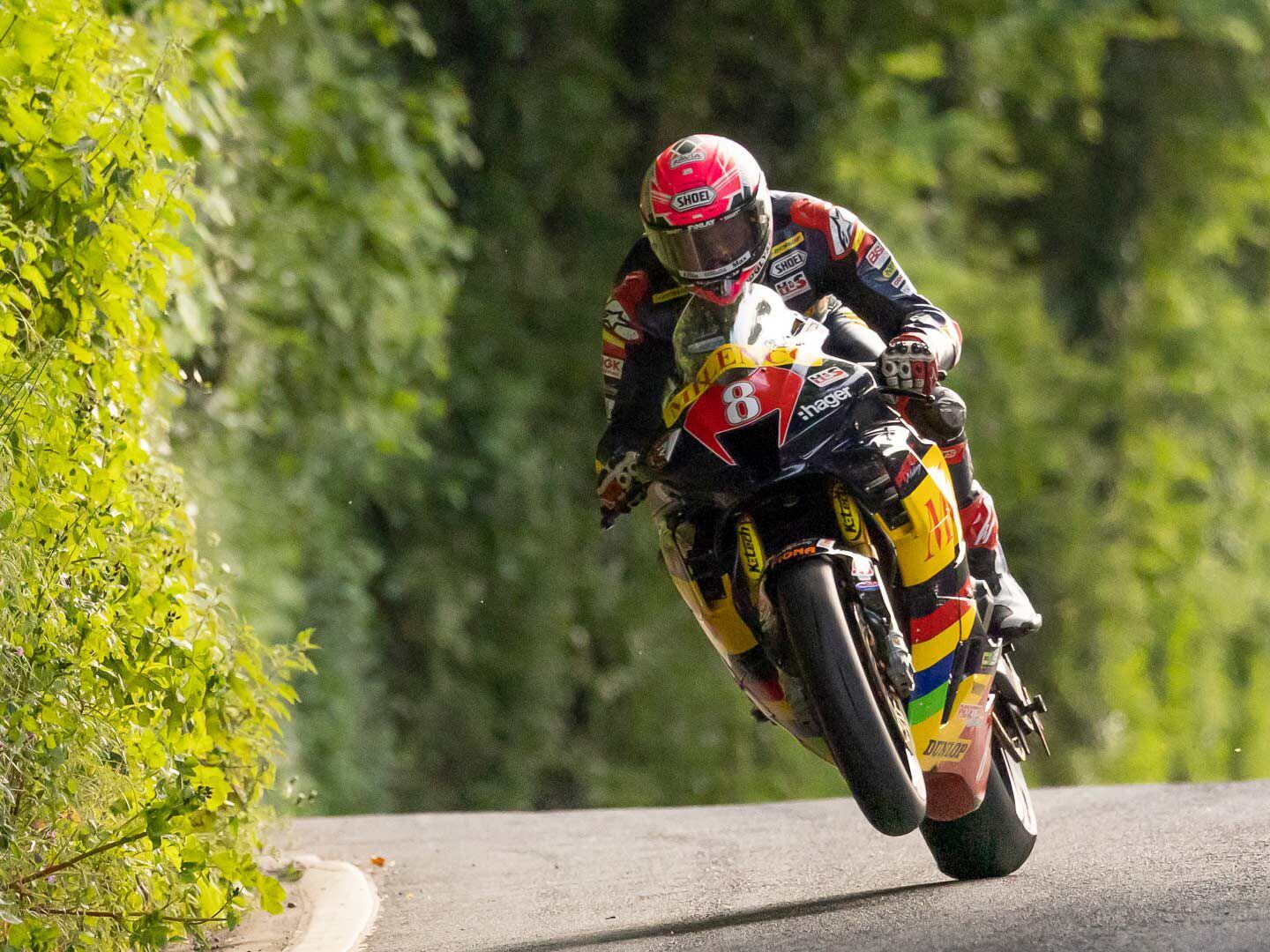 Constantly changing light conditions add to the intensity as TT riders push for speed. Davey Todd has been near front all week for qualifying.