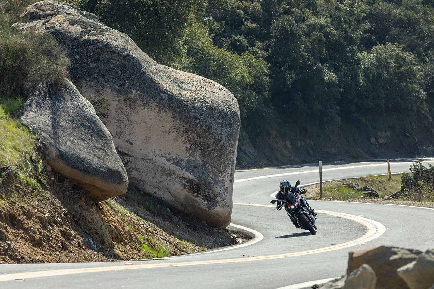 When the road becomes twisty, the Kawasaki Z500 is a blast at full gas.