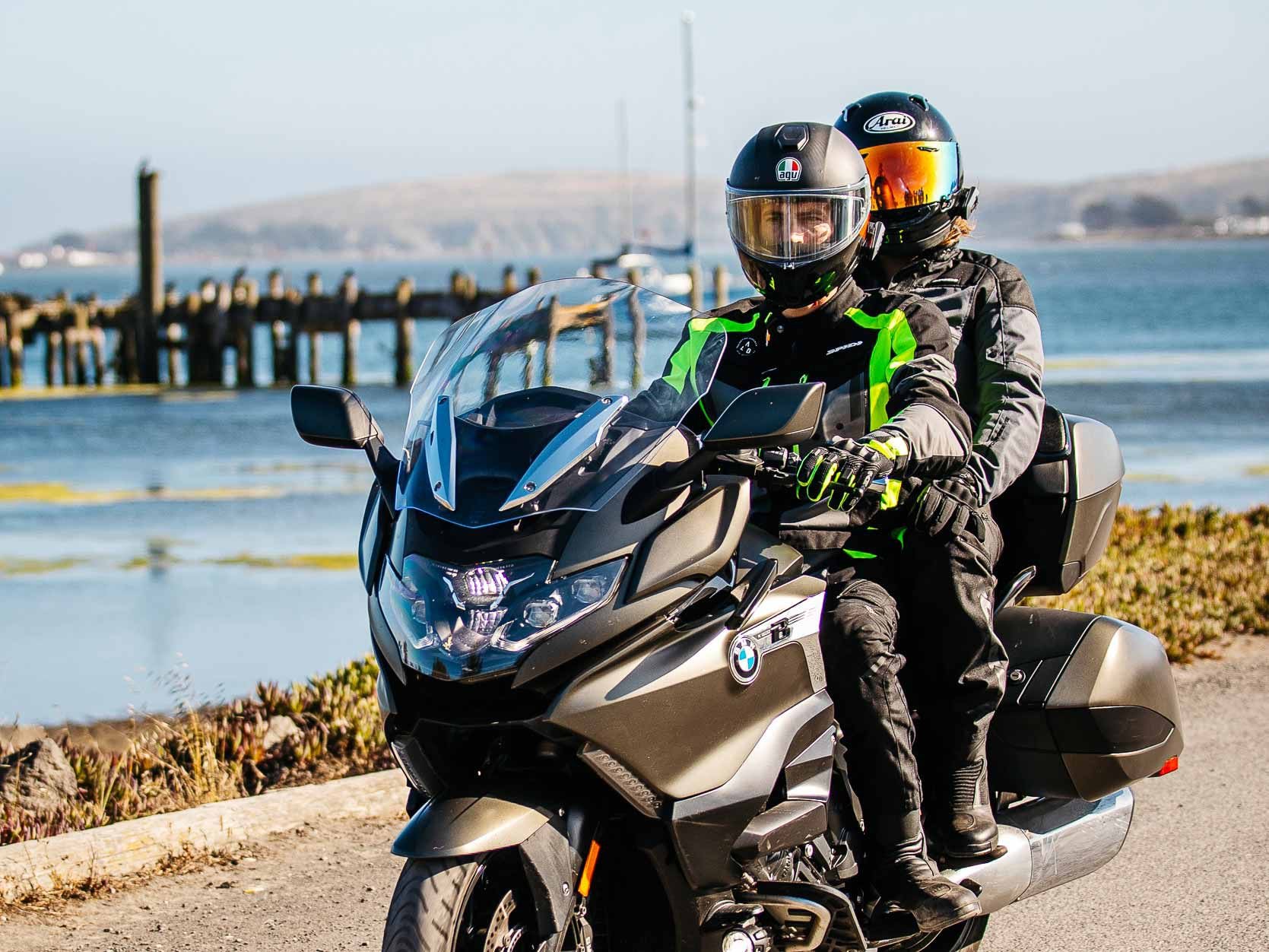 Riding connected with Cardo Packtalk Edge units in Bodega Bay, California.