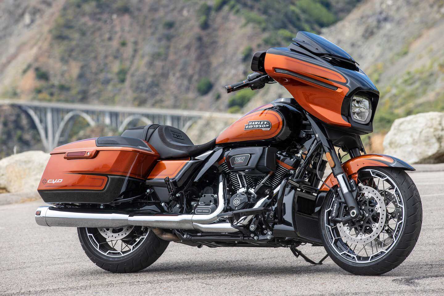 Base price for Harley’s 2023 CVO Glides is $42,999, but the hand-laid-out and sprayed Whiskey Neat with Raven Metallic paint adds $6,000.