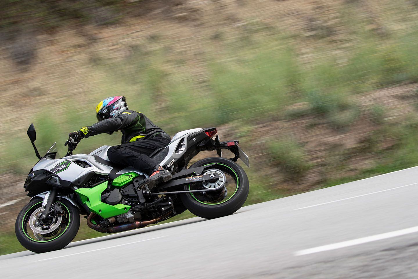 Kawasaki says it was important for the first hybrid model to have a sportbike look and wear the Ninja name. The Ninja 400 is one of its bestselling models and people recognize the Ninja name, which helps draw attention to this model.