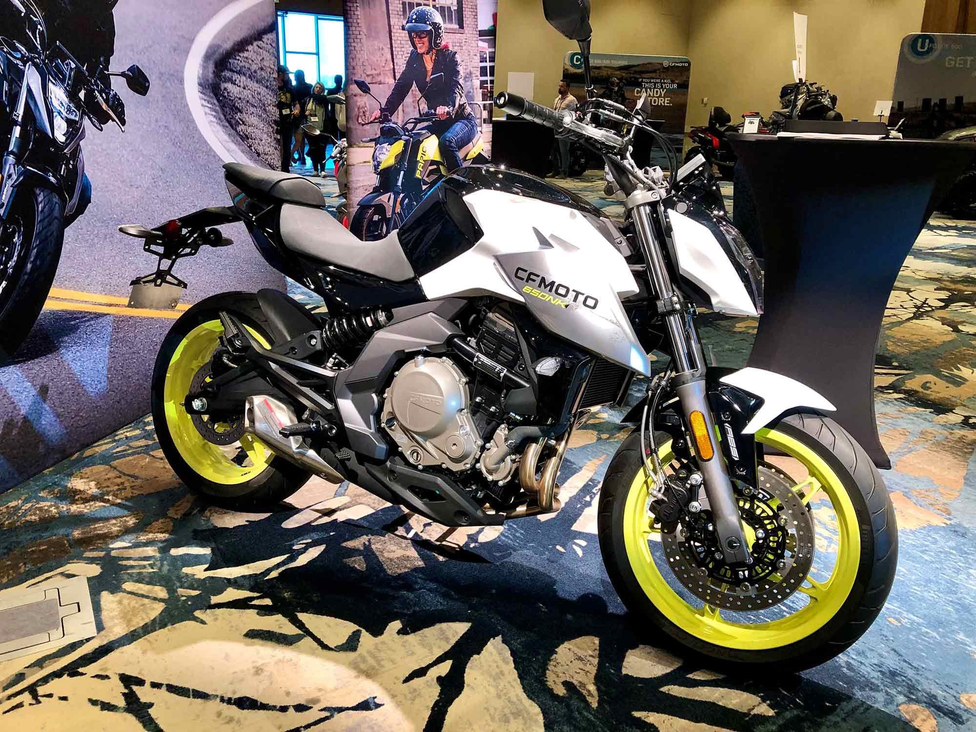 The 650NK takes the Adventura’s 650 twin and tacks sportier bodywork onto it, along with revised ergos and a different seat.