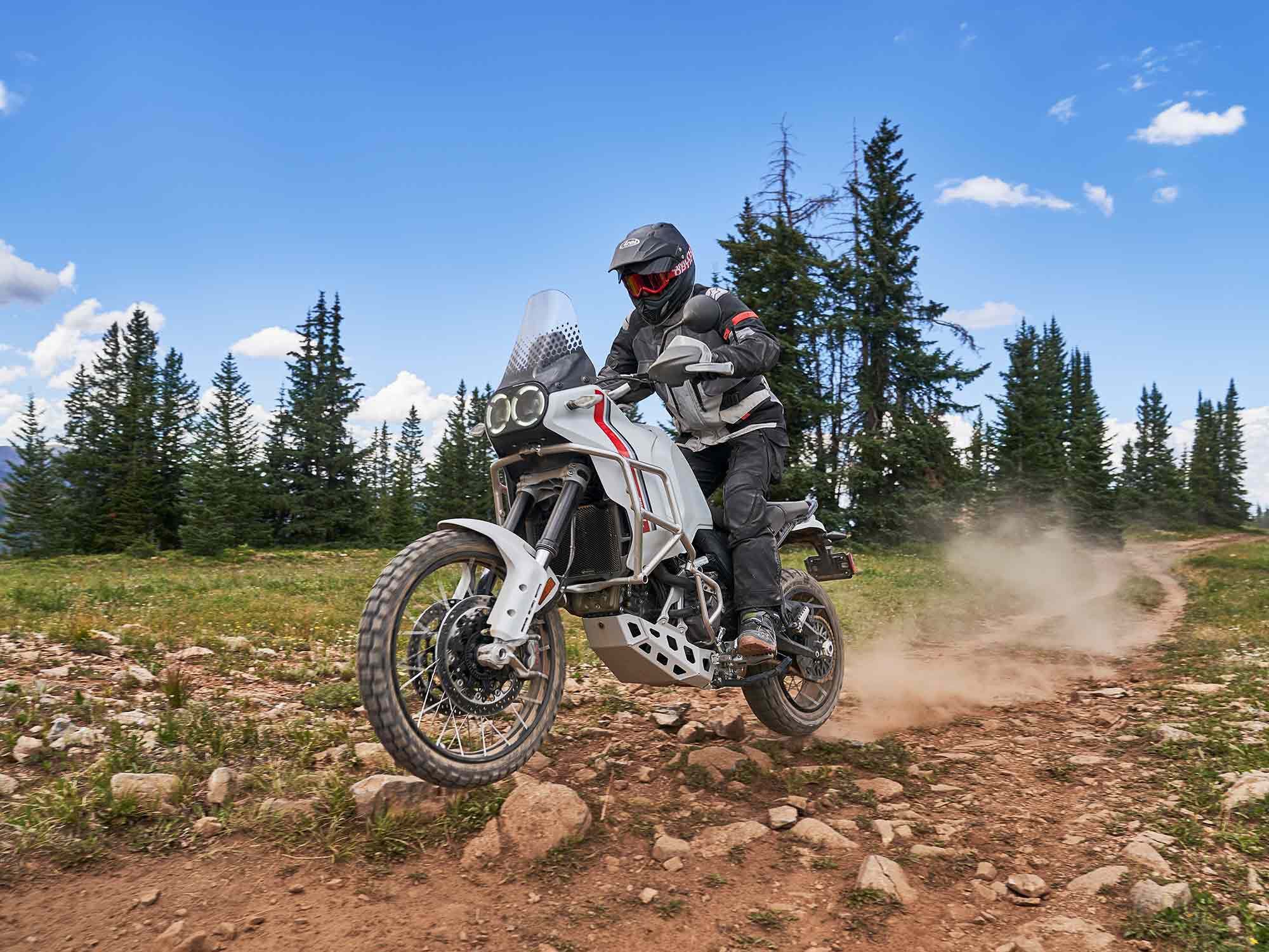 The DesertX’s suspension is very well controlled, especially on big hits.