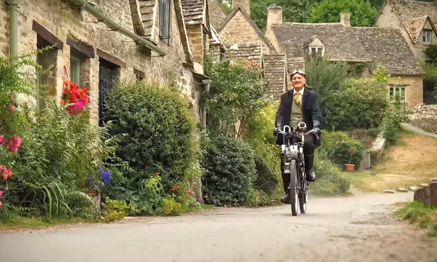 Gordon May powering through a bucolic English town. He’s the only authorized rider for Project Origin.