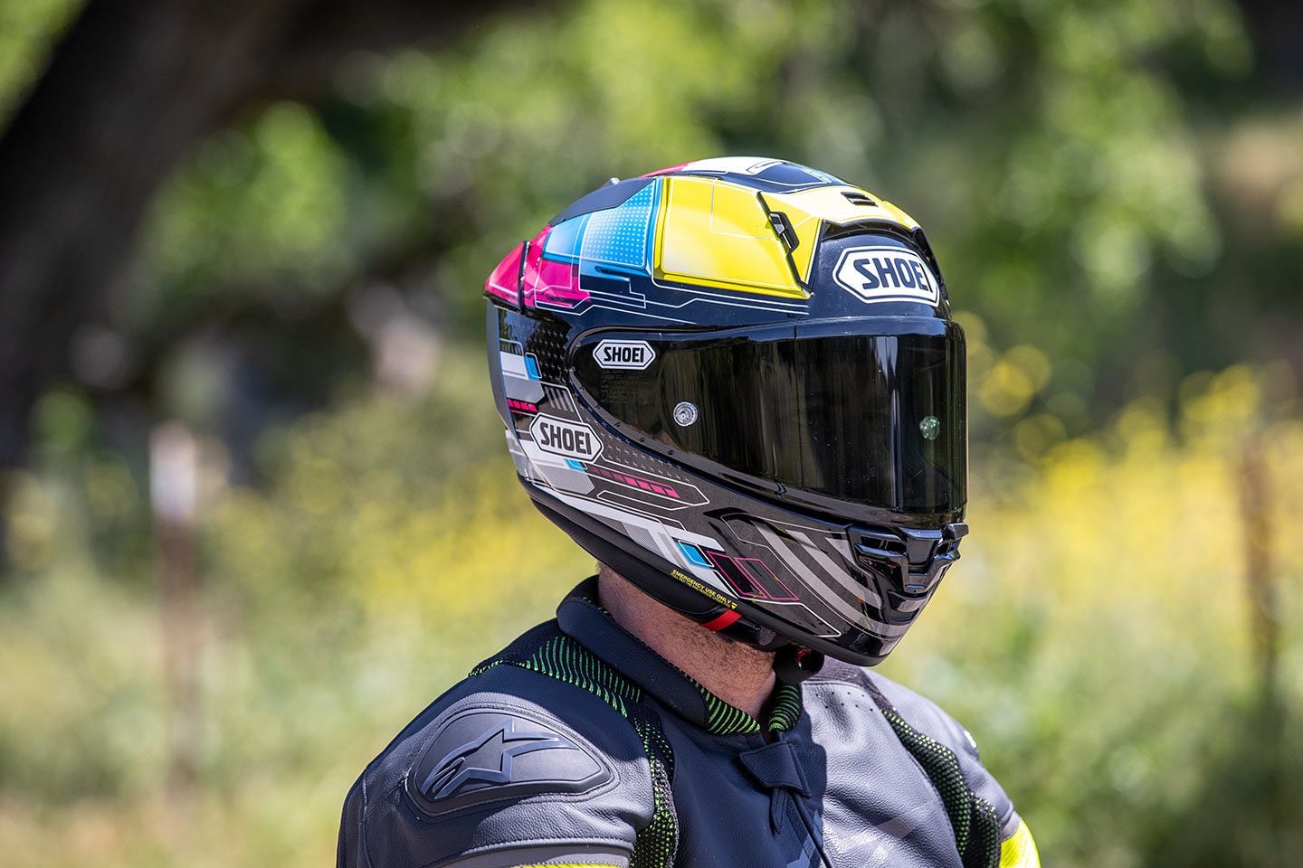 The Shoei X-Fifteen is a head-turner in Proxy TC-11 graphic ($999.99). New shell shape is intended to offer an aerodynamic advantage, but the updates don’t stop there. Notice the large eyeport and updated ventilation system.