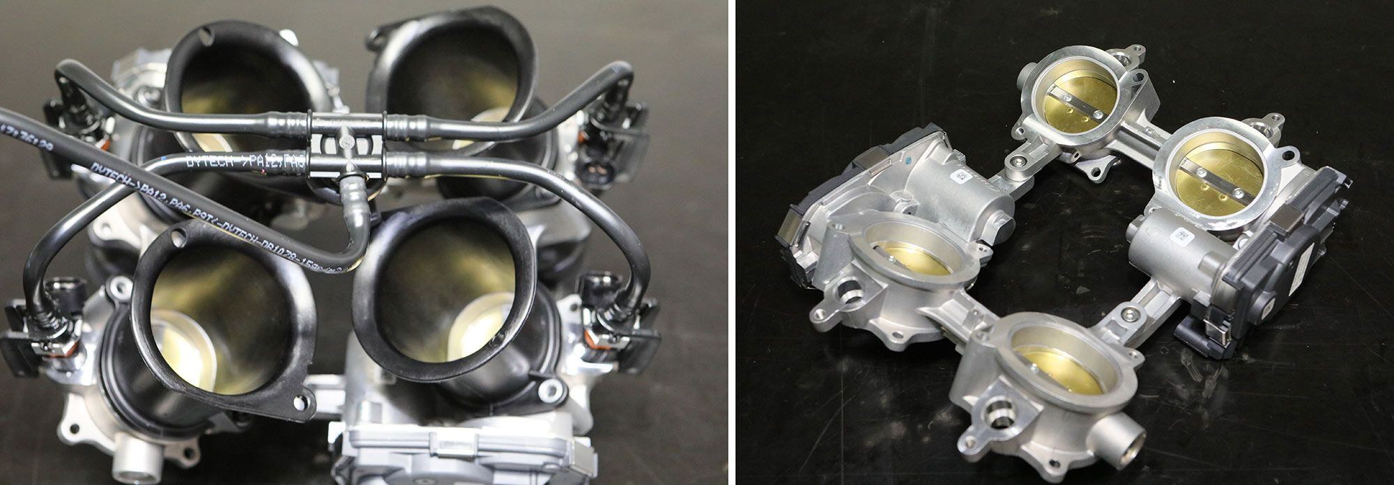 The V-4 Granturismo also breathes through oval throttle bodies; in terms of area, they’re equal to a round 46mm bore.