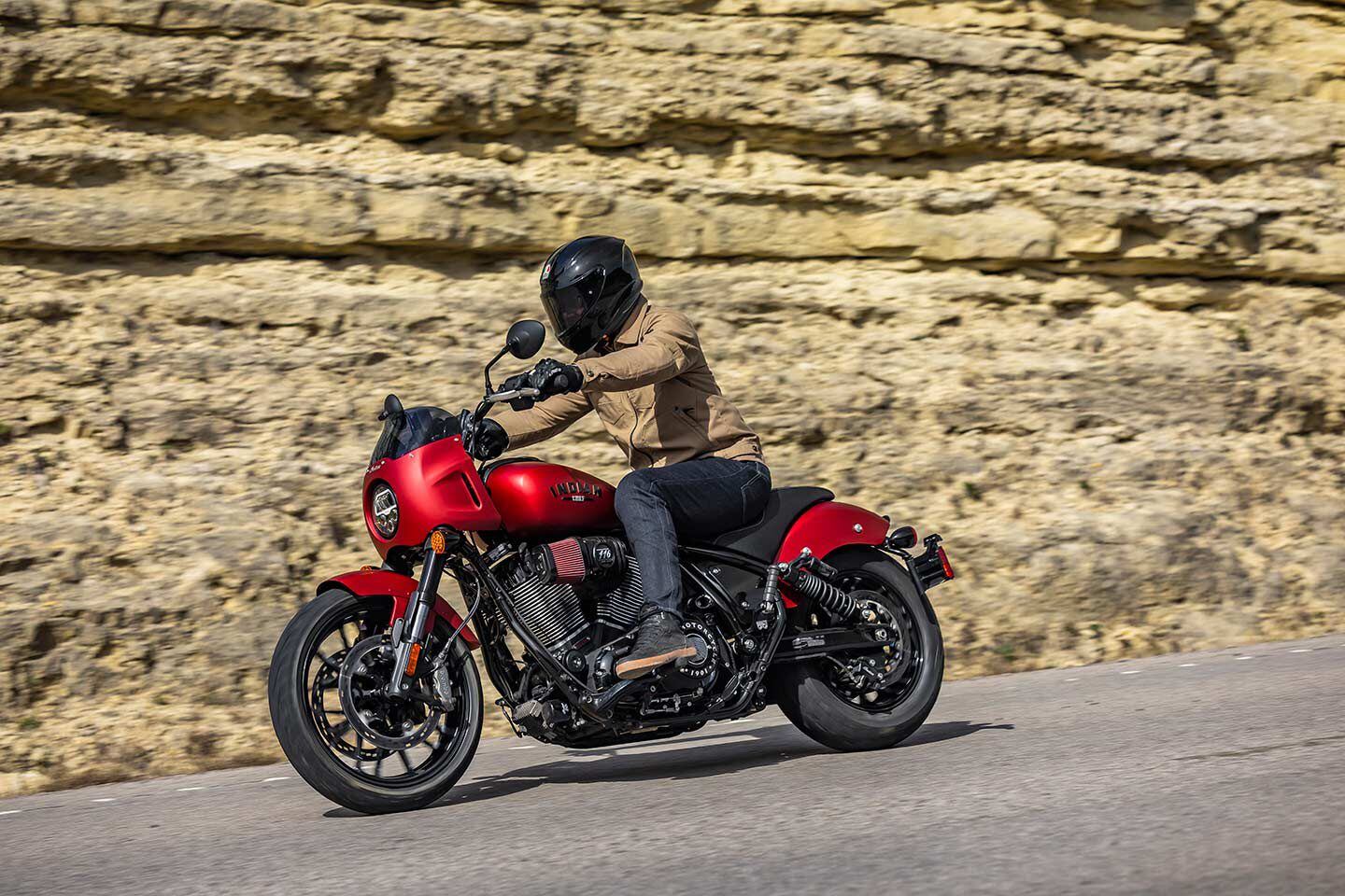 Mid-mount foot controls and a solid chassis combine to provide sporty handling. Shown here is an accessorized Sport Chief with short windscreen and intake kit.