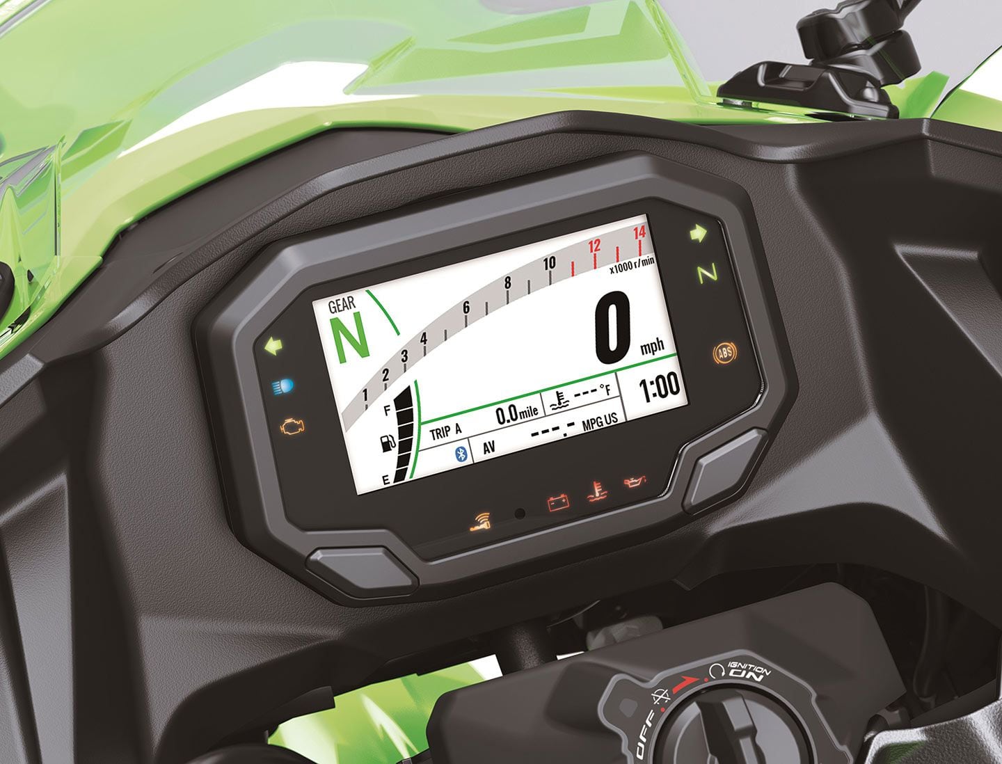 The SE version’s full-color 4.3-inch TFT dash displays all the pertinent data and connects to your smartphone through Kawasaki’s Rideology app.