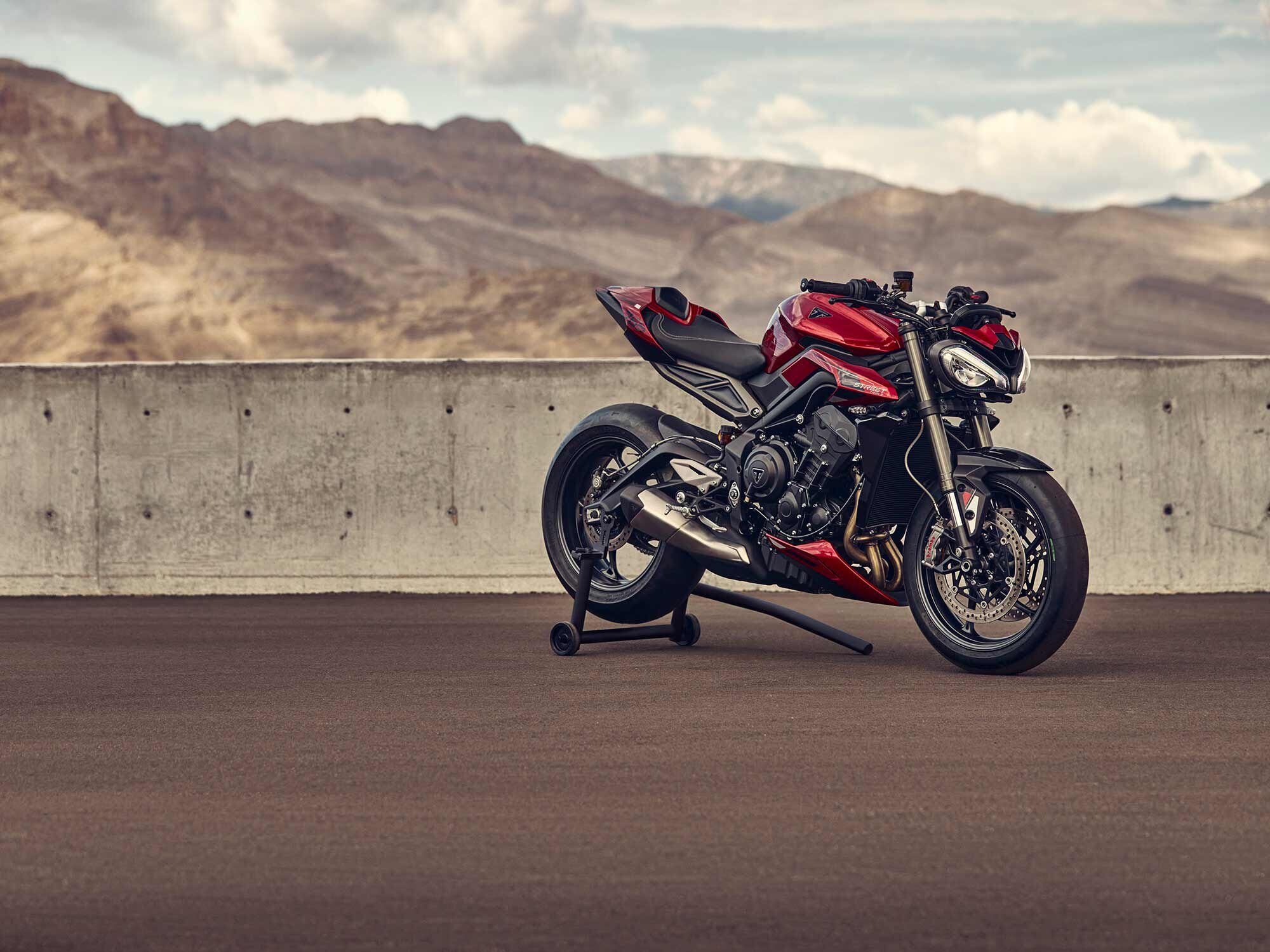 Lean-sensitive traction control and ABS have been added to the 2023 Street Triple 765 RS.