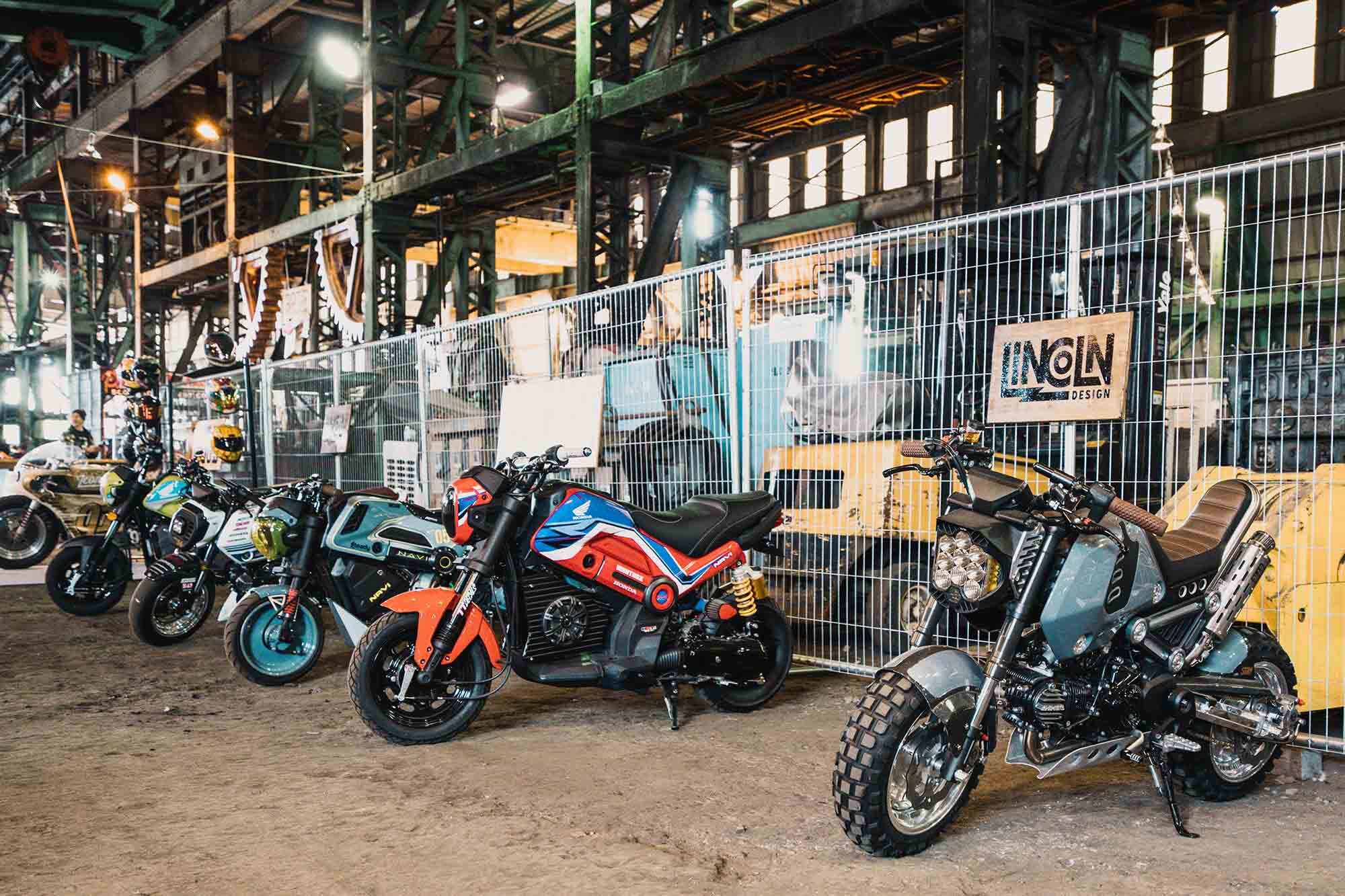 The section of the One Show dedicated to custom Honda Groms and Navis.