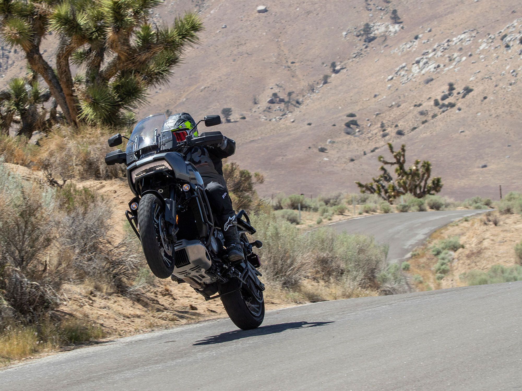 A claimed 150 hp and 94 pound-feet for torque from the Revolution Max 1250 make the Pan America a lively ride. Variable valve timing helps make it tractable.