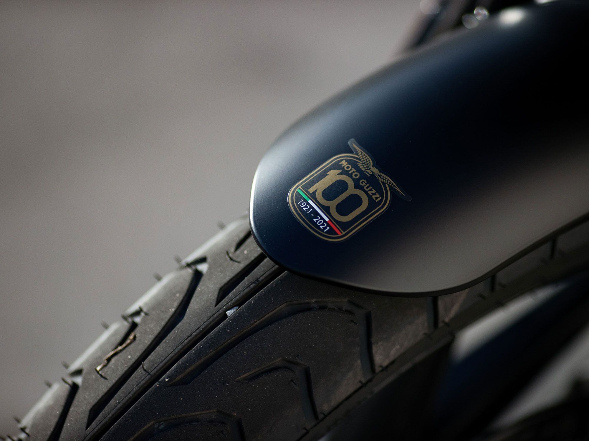 Each V7 produced for 2021 will come with the special 100th anniversary logo on the front fender.