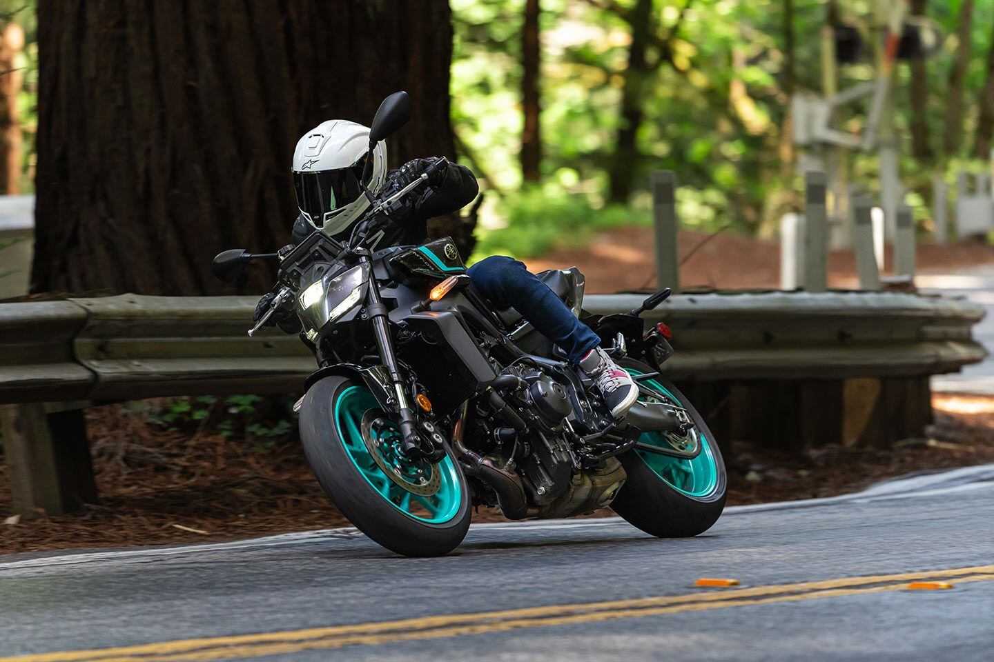 Go ahead, lean it over some more; the MT-09 is more than ready to ride the edge of the tire.