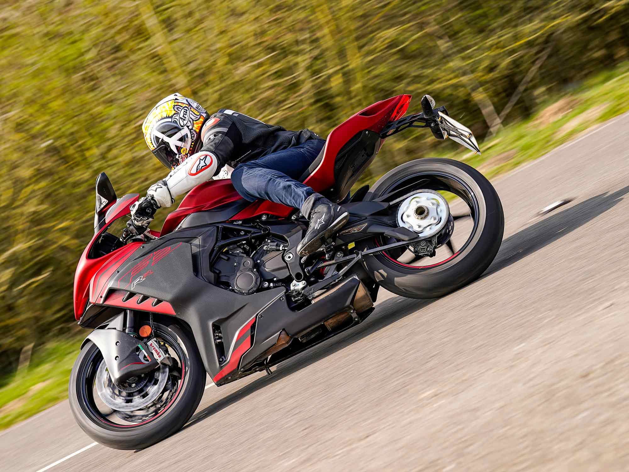 Thanks to top-notch suspension, this MV Agusta eats up turns and loves to carry corner speed.