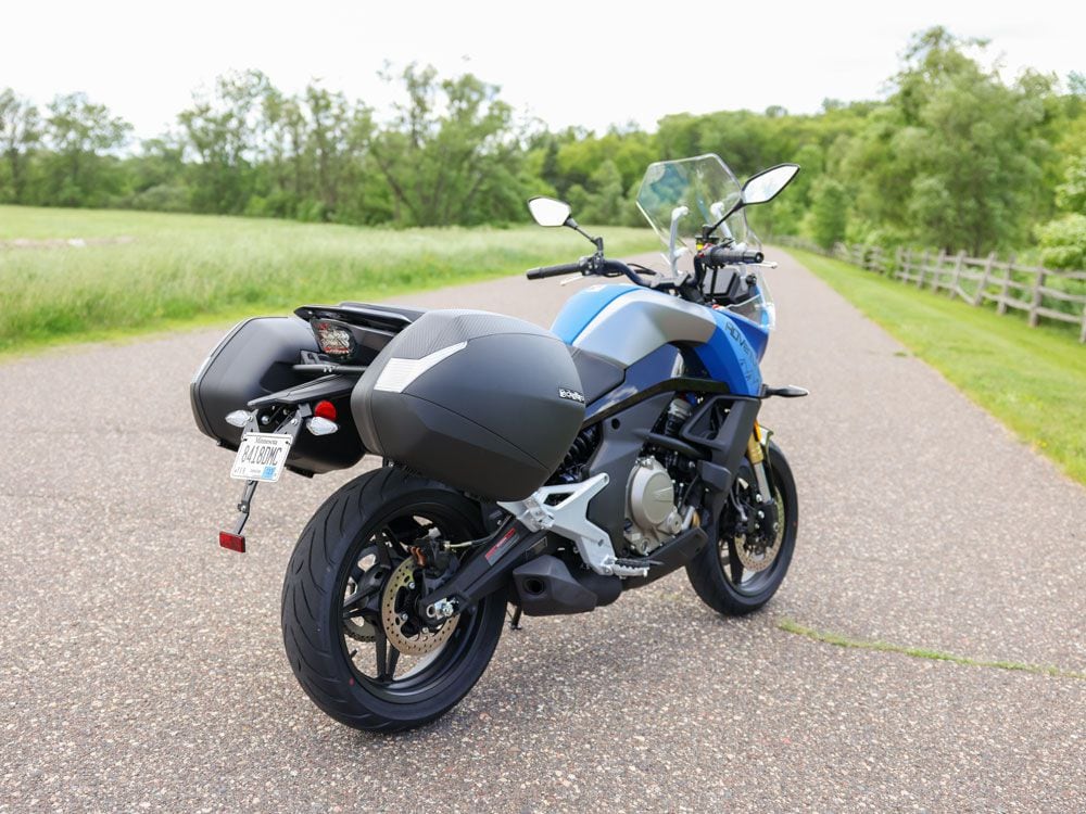 Pricing is $6,799 for CFMoto's first adventure bike, a price point of about $2,000 cheaper than the main competitor, Suzuki’s V-Strom 650.