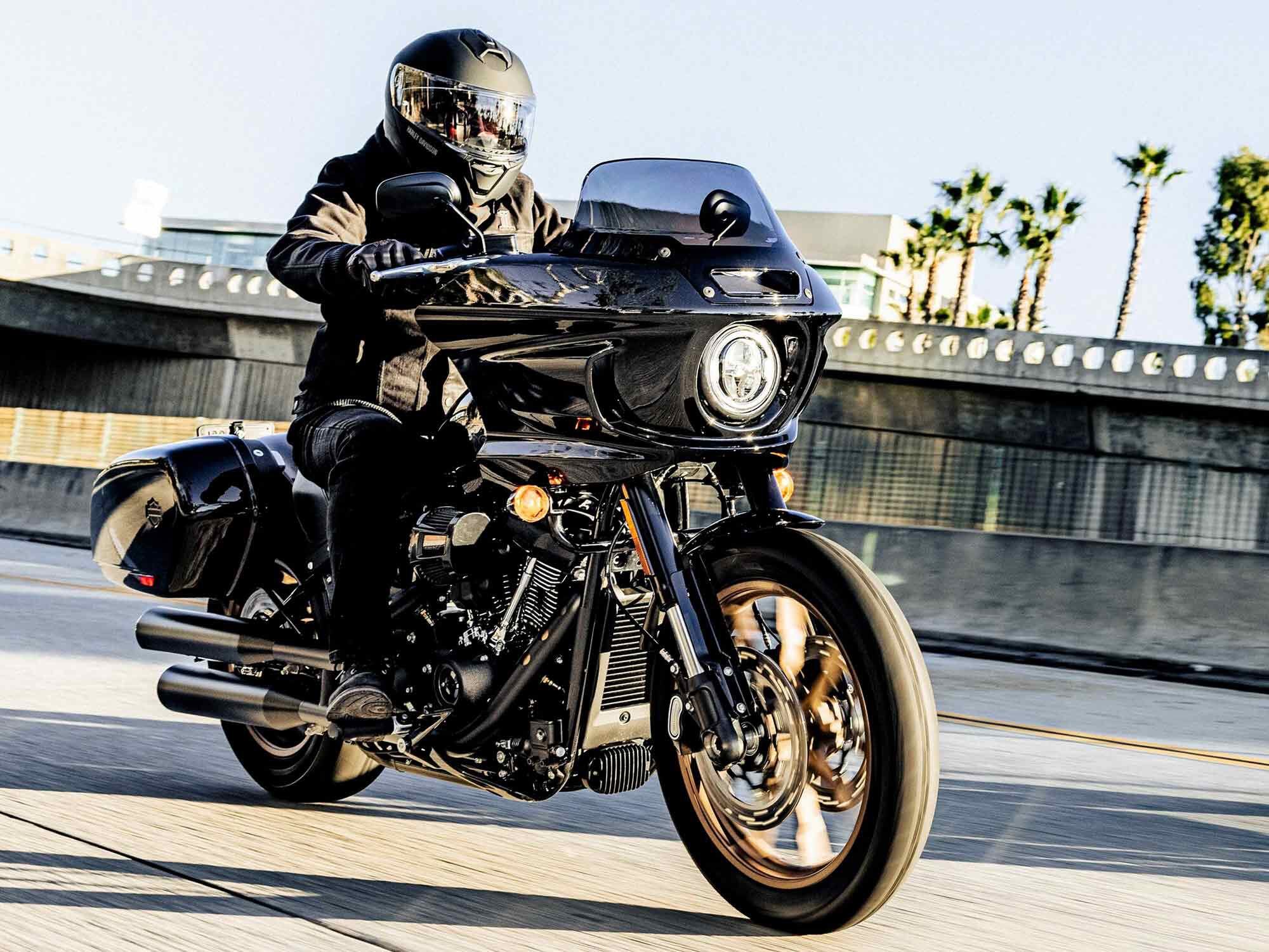 The new Low Rider ST adds hard bags and a new FXRT-inspired, frame-mounted fairing (an optional Rockford Fosgate audio system can be fitted inside).