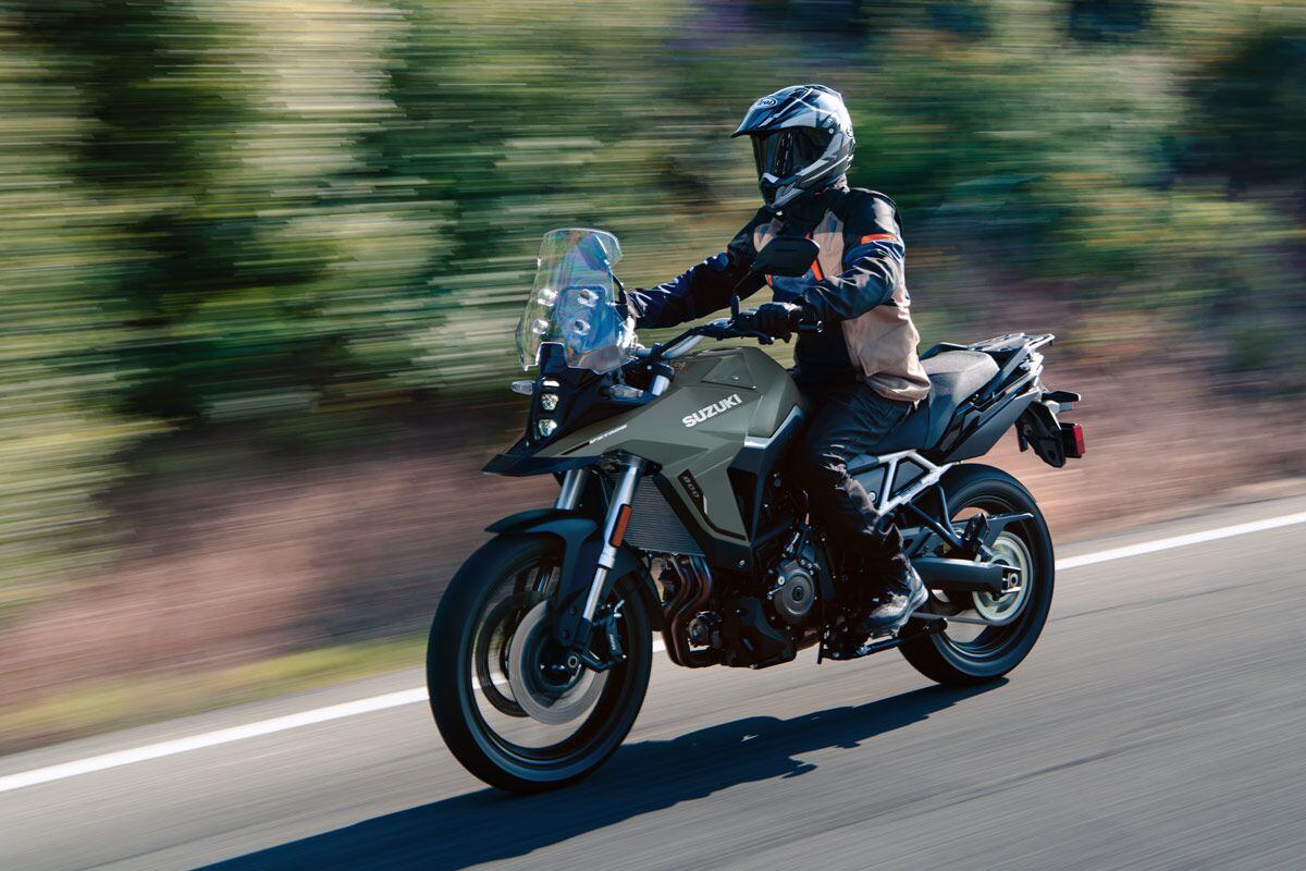Cast aluminum wheels in a 19-inch front and 17-inch rear combination should give the V-Strom 800 increased street performance.