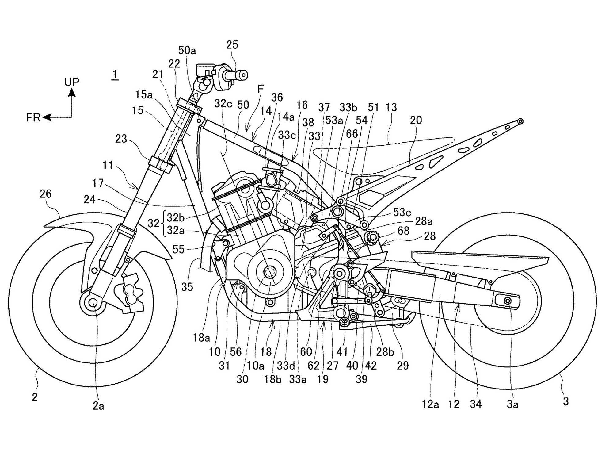 An earlier patent showed the engine being used within the tubular chassis for more rigidity.