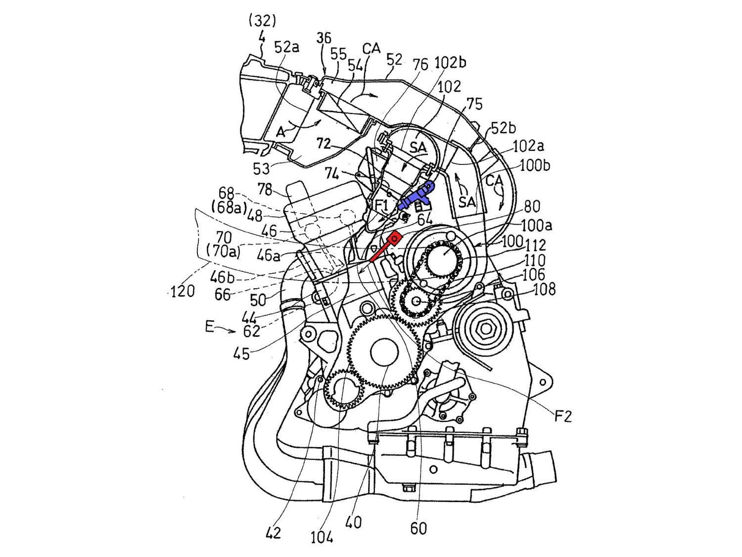 Filings from the Japanese Patent Office show Kawasaki’s exploration of dual fuel injection technology—both port and direct injection—as seen in this drawing.